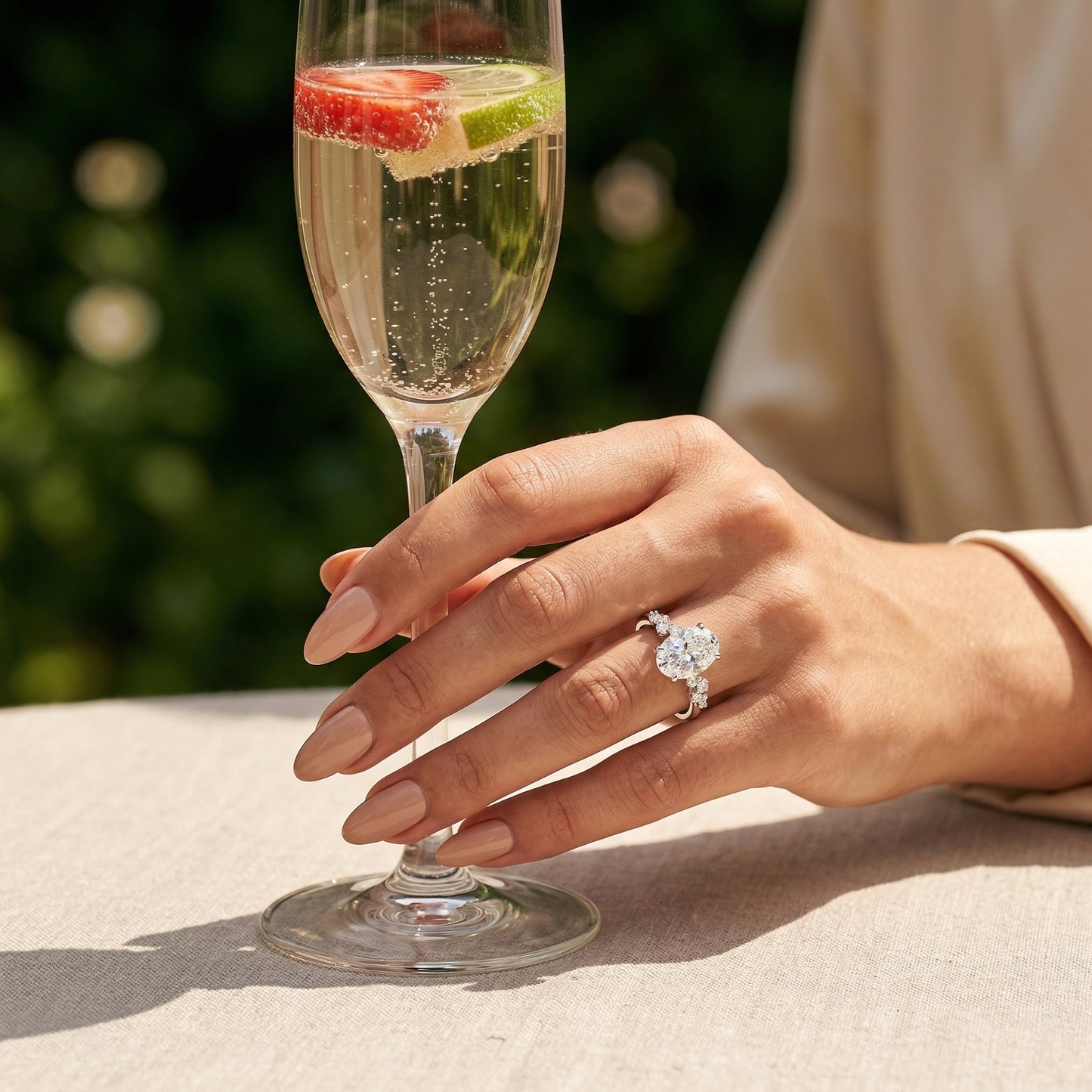 Oval Side Stone Moissanite Engagement Ring - Moissanite Engagement Rings