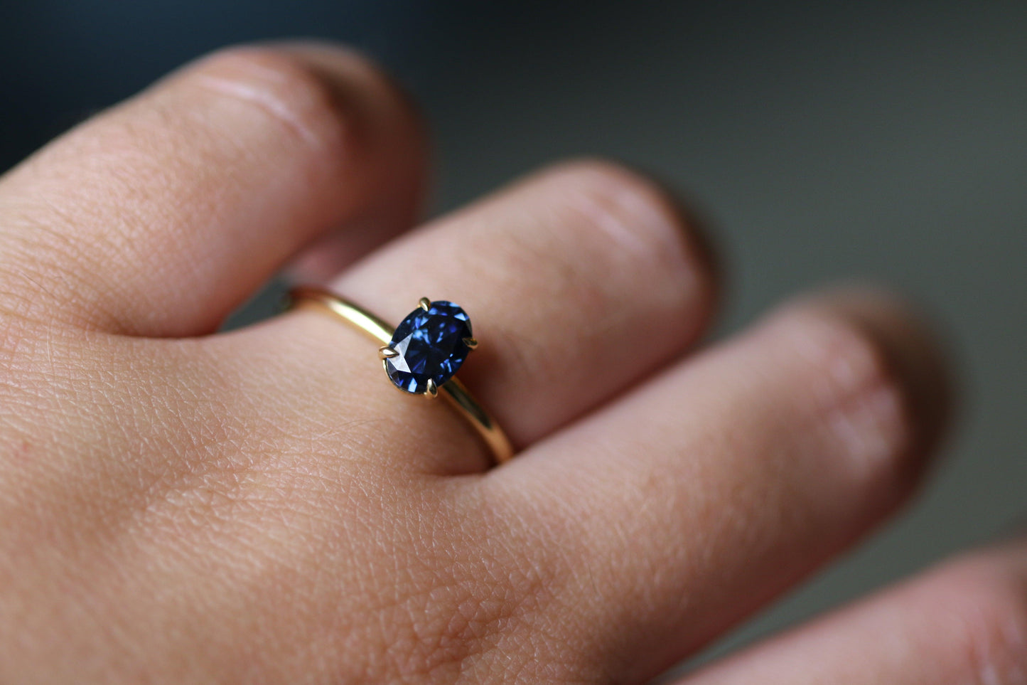 Oval Solitaire Blue Moissanite Engagement Ring - Ready To Ship - Moissanite Engagement Rings