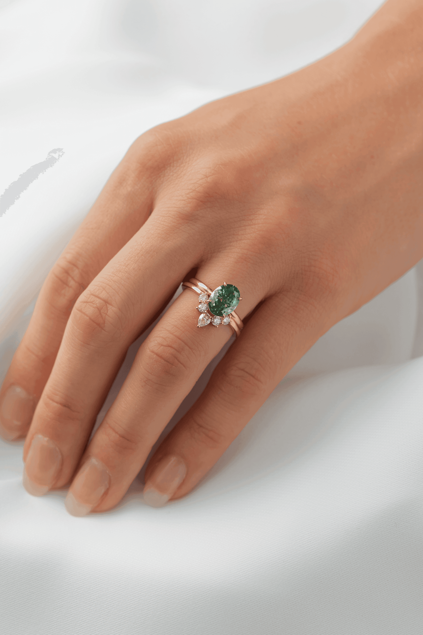 Oval Solitaire Emerald Colour Moissanite Engagement Ring - Moissanite Engagement Rings