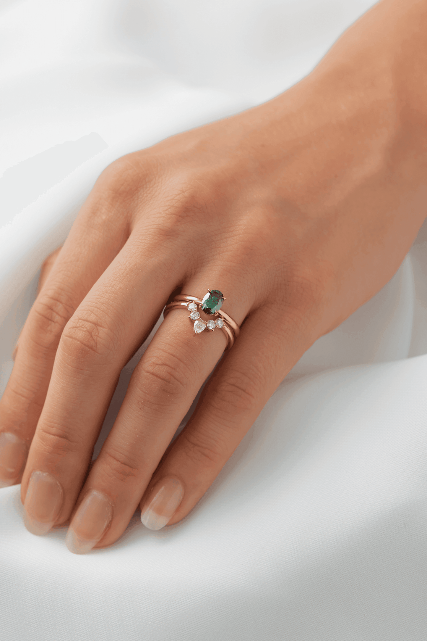 Oval Solitaire Emerald Colour Moissanite Engagement Ring - Moissanite Engagement Rings