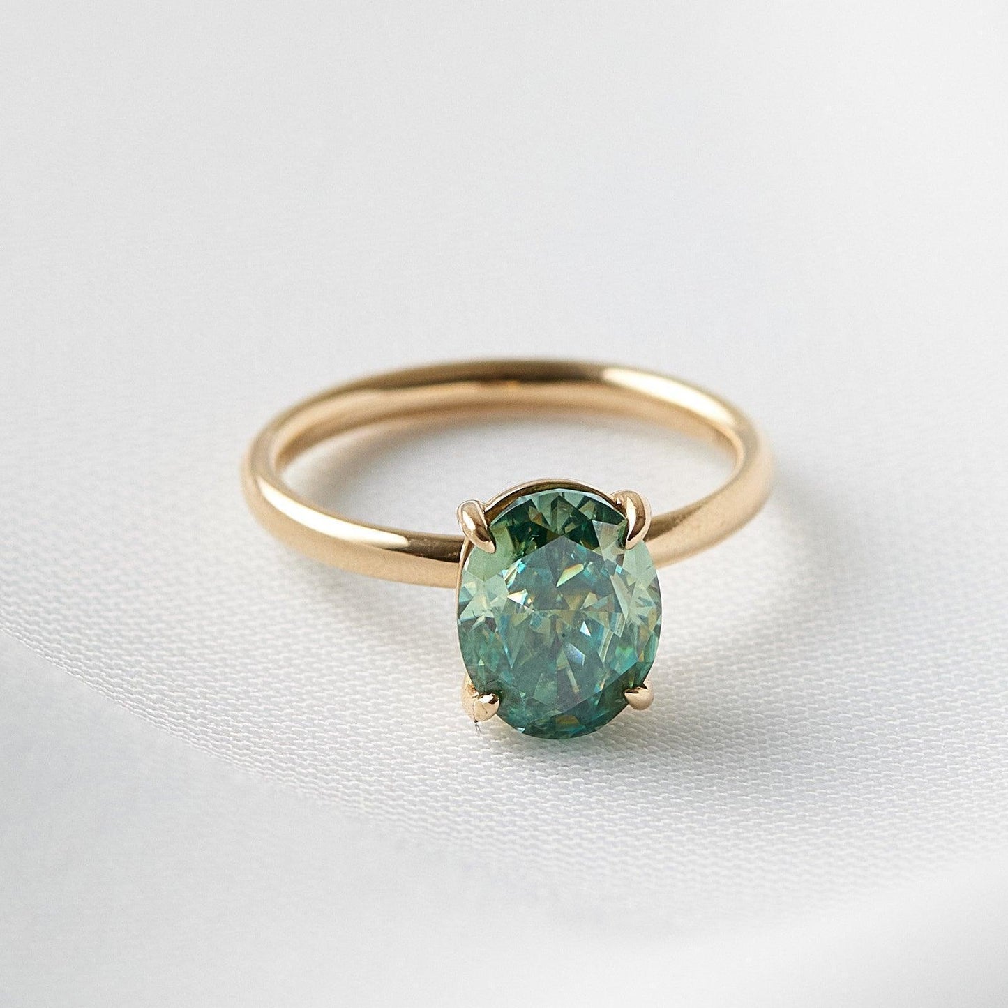 Oval Solitaire Emerald Colour Moissanite Engagement Ring - Moissanite Engagement Rings