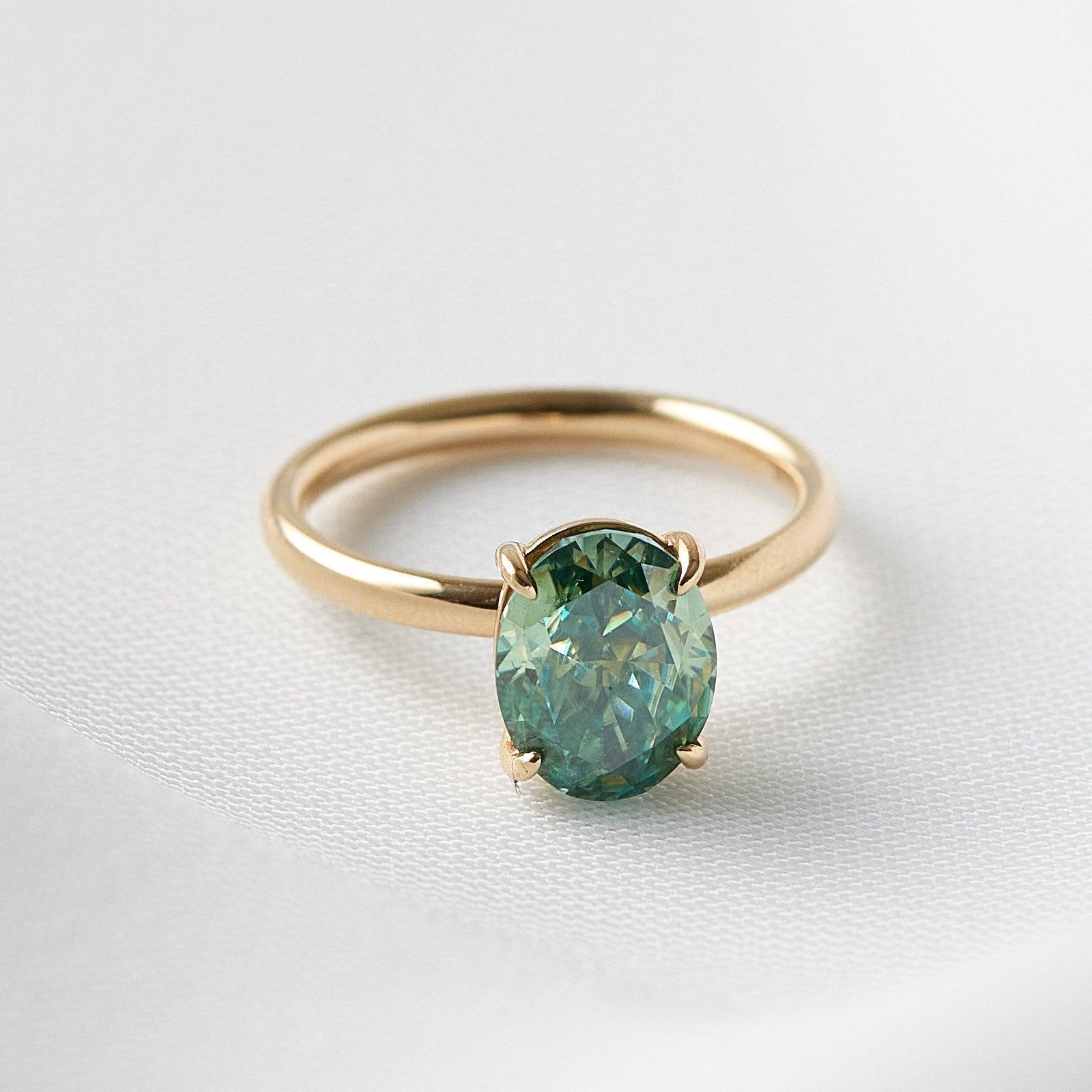 Oval Solitaire Emerald Colour Moissanite Engagement Ring - Moissanite Engagement Rings
