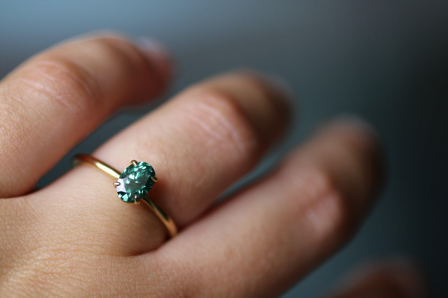 Oval Solitaire Emerald Colour Moissanite Engagement Ring - Moissanite Engagement Rings