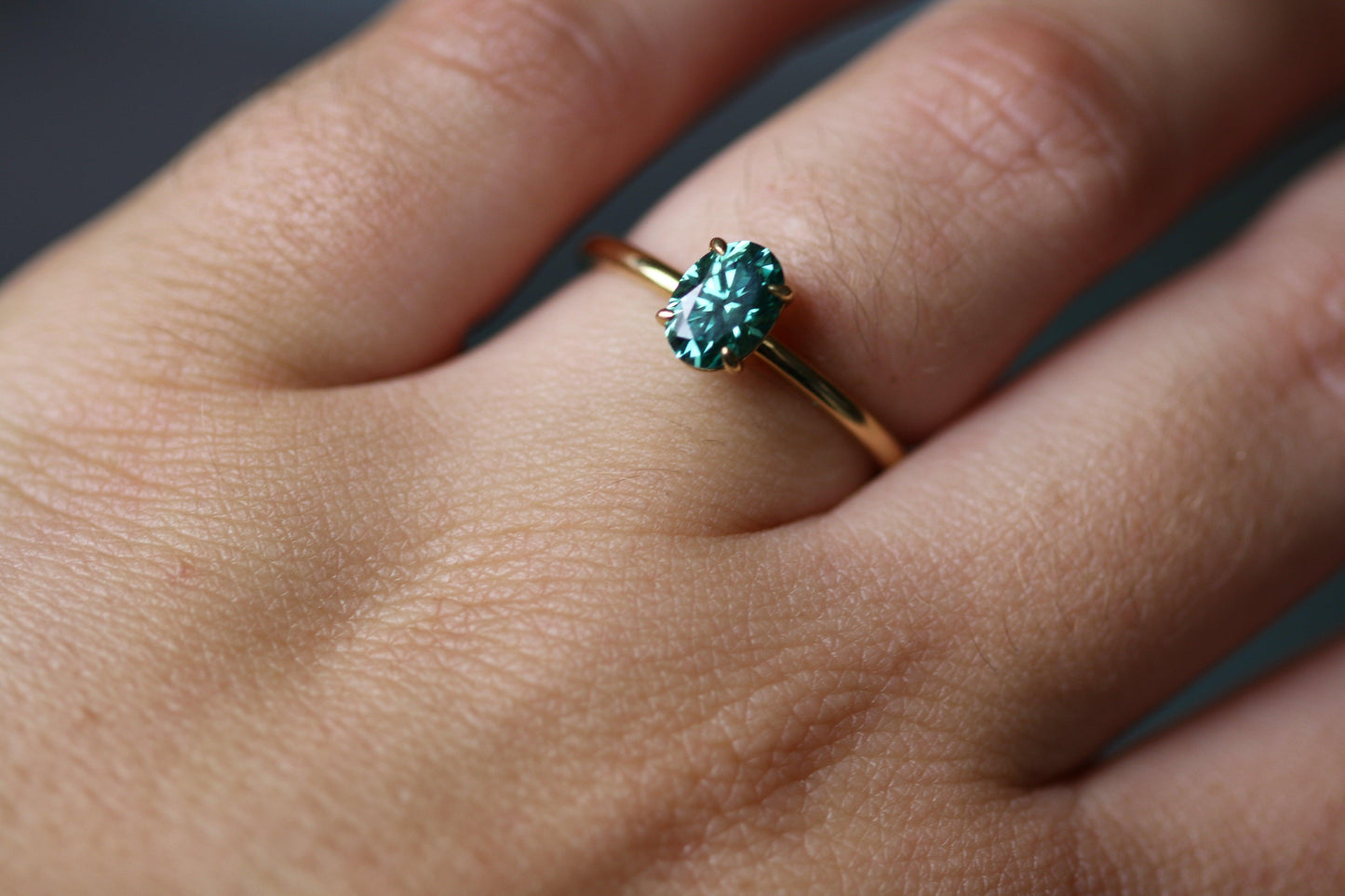 Oval Solitaire Emerald Colour Moissanite Engagement Ring - Moissanite Engagement Rings