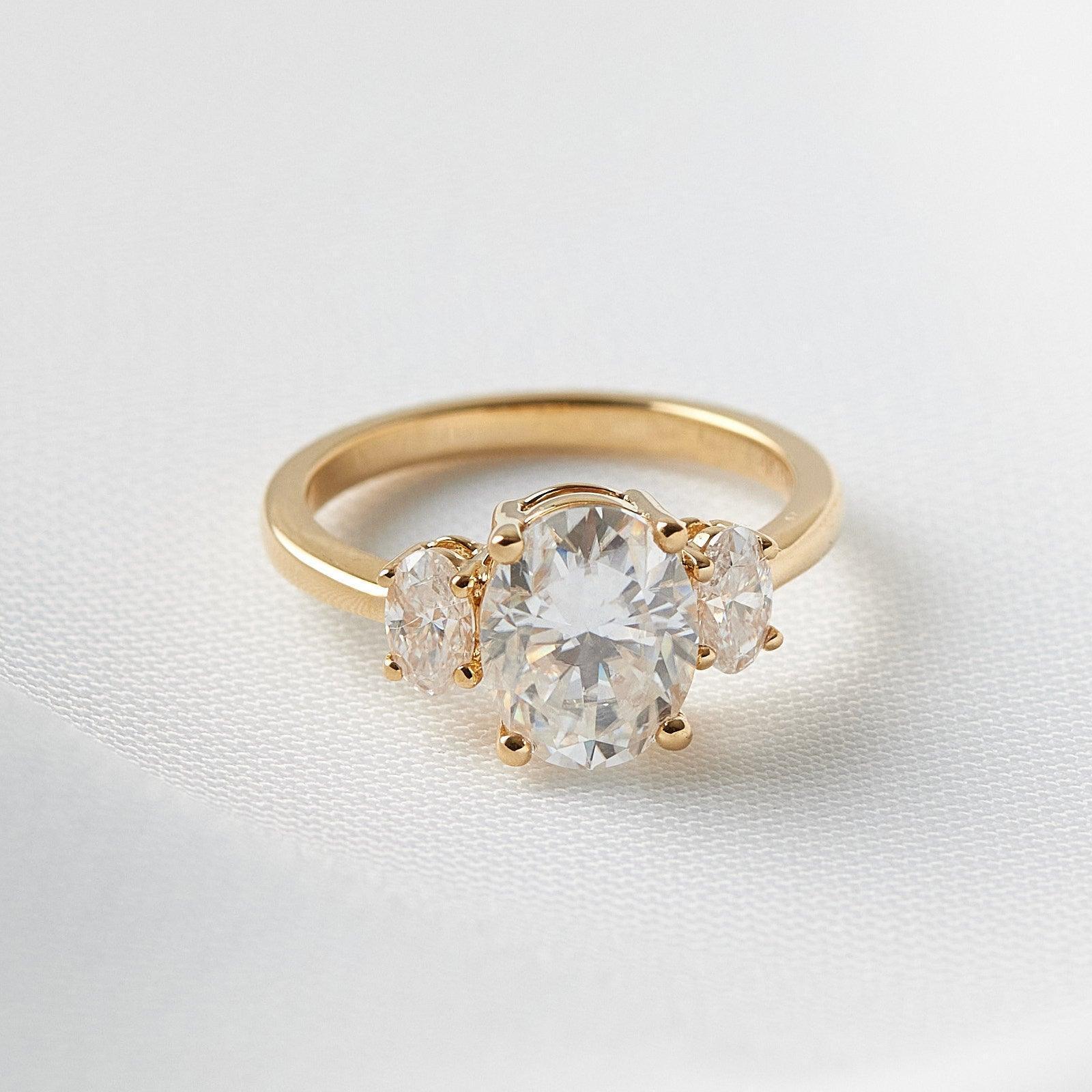 Oval Trilogy Oval Setting Diamond Engagement Ring - Moissanite Engagement Rings