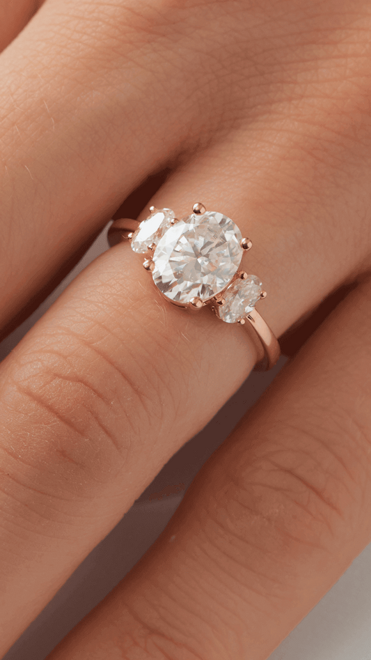 Oval Trilogy Oval Setting Diamond Engagement Ring - Moissanite Engagement Rings