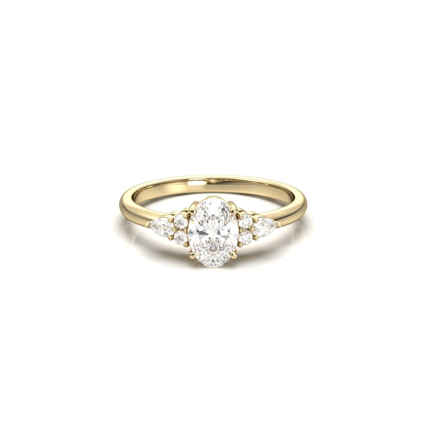 Oval Trio Accent Stones Diamond Engagement Ring - Moissanite Engagement Rings