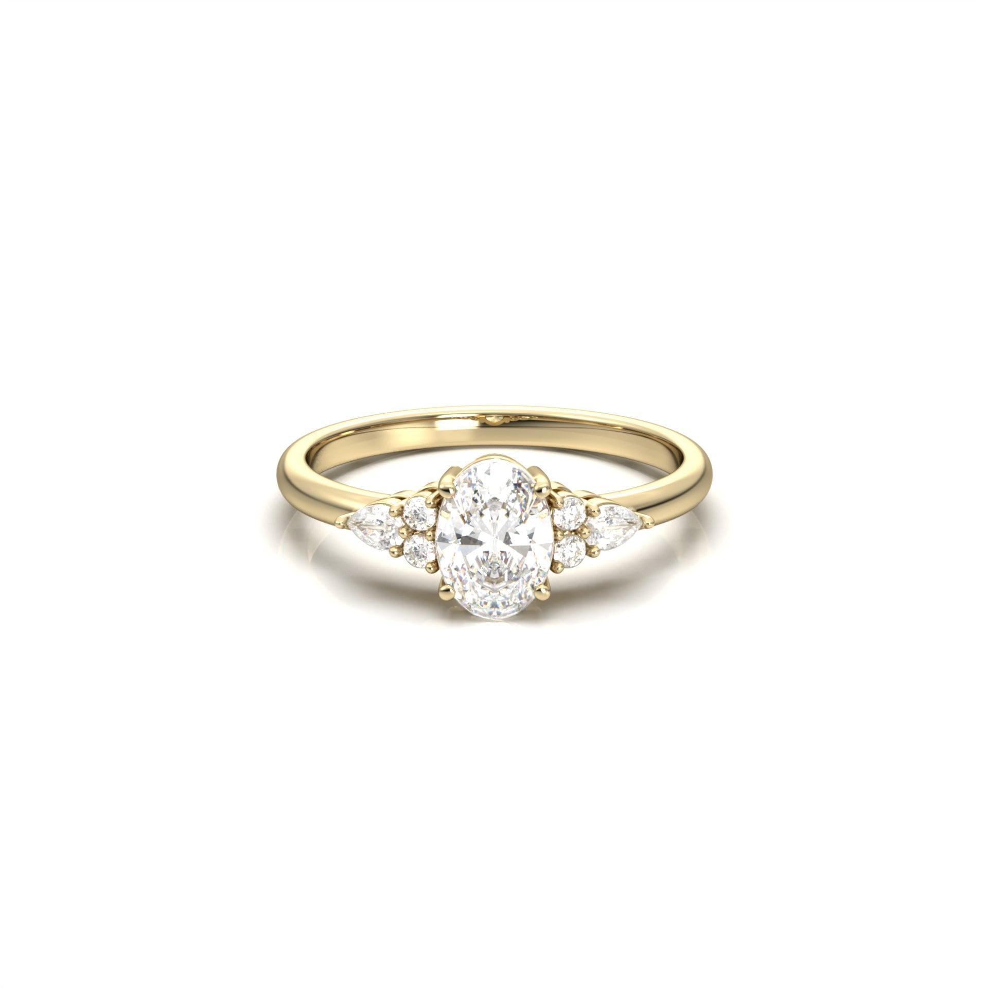 Oval Trio Accent Stones Diamond Engagement Ring - Moissanite Engagement Rings