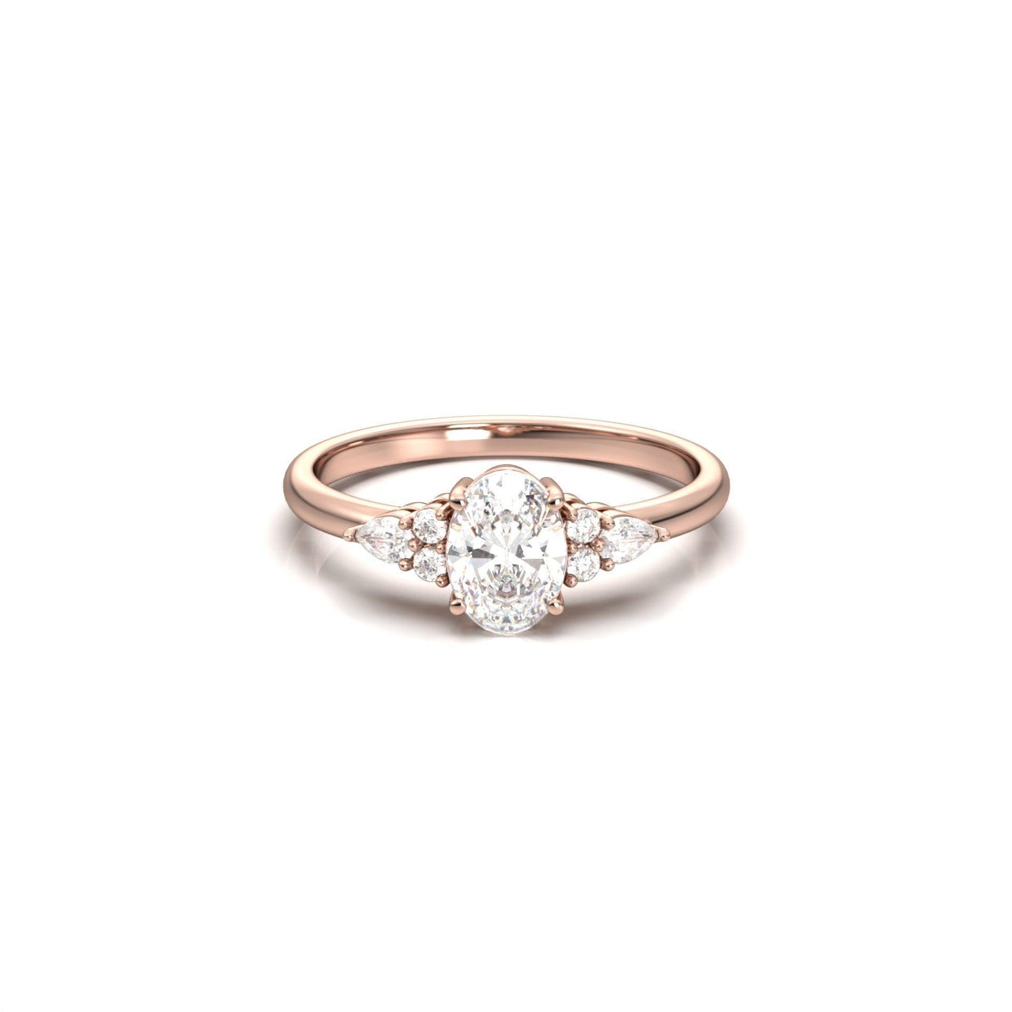 Oval Trio Accent Stones Diamond Engagement Ring - Moissanite Engagement Rings