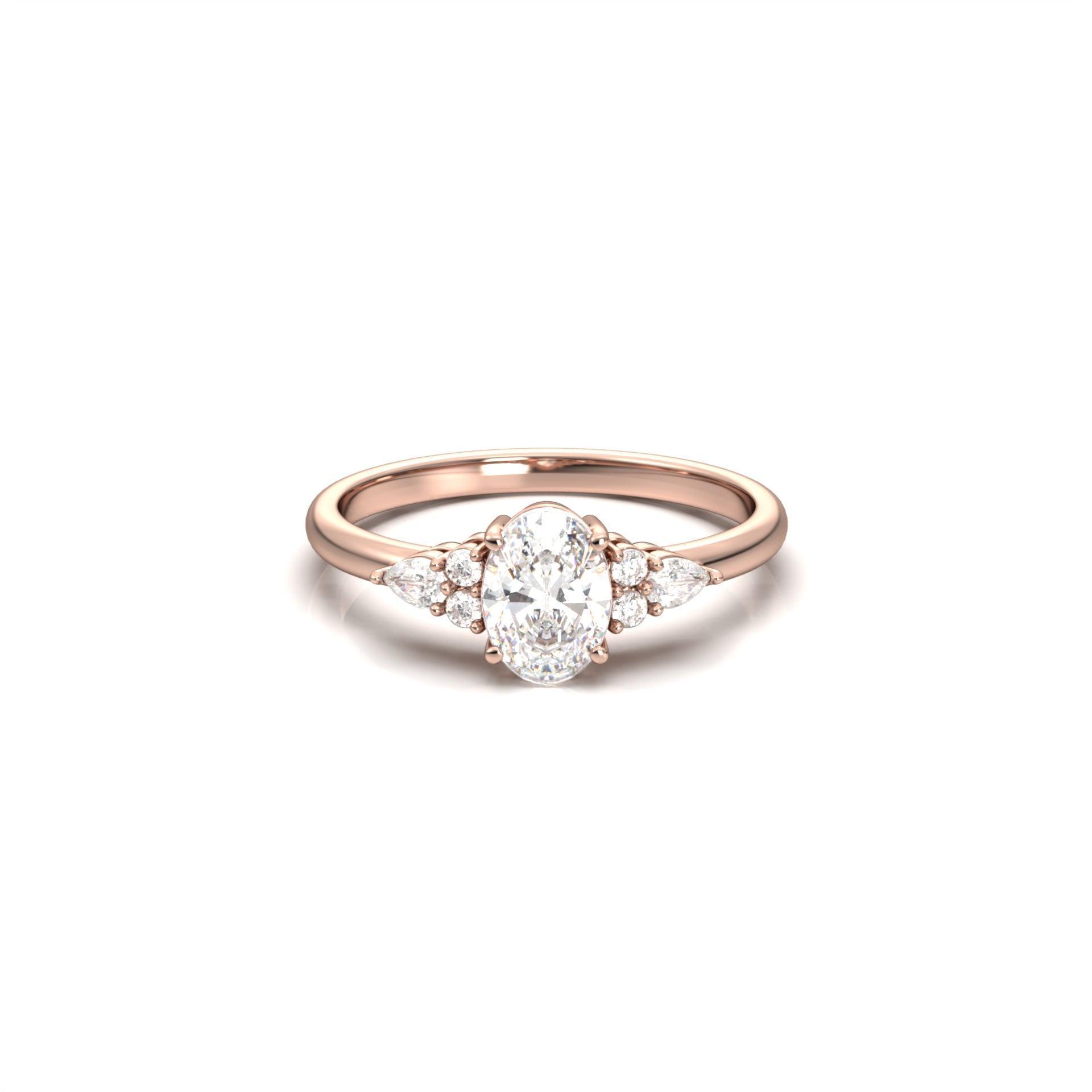 Oval Trio Accent Stones Diamond Engagement Ring - Moissanite Engagement Rings