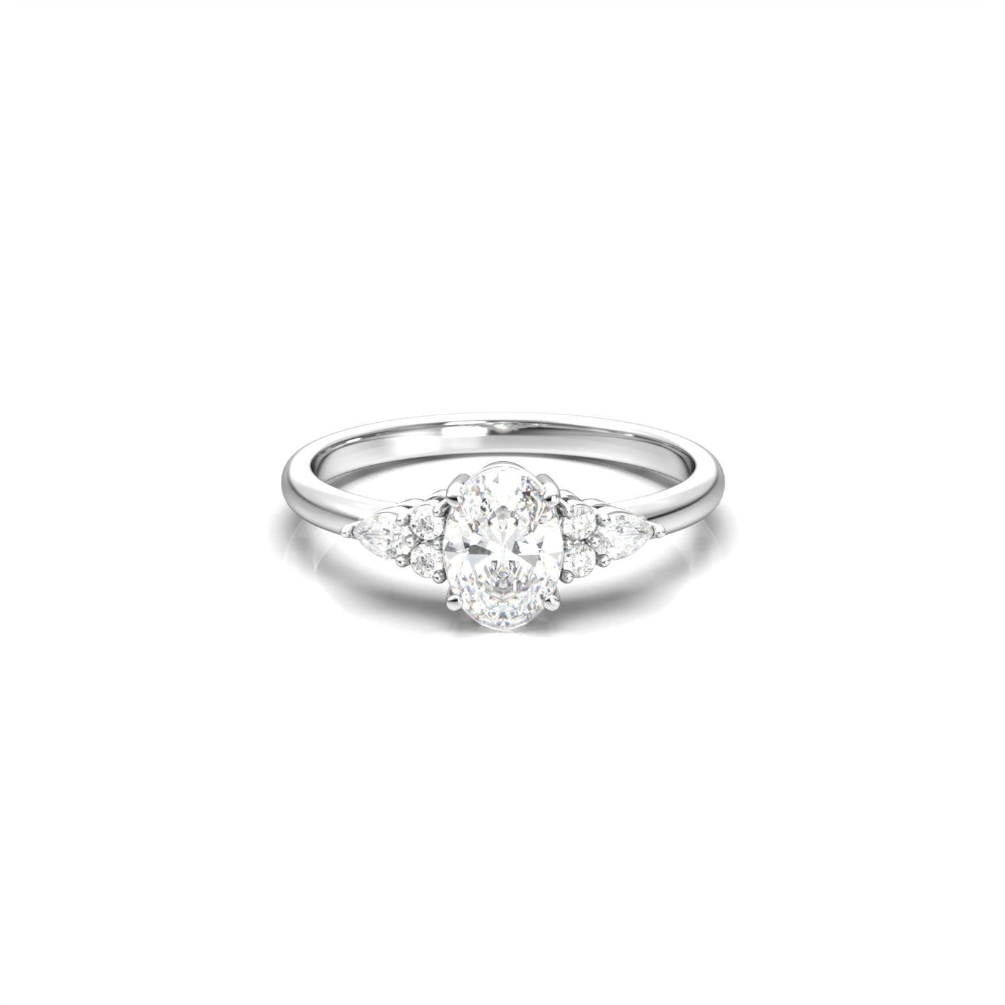 Oval Trio Accent Stones Diamond Engagement Ring - Moissanite Engagement Rings