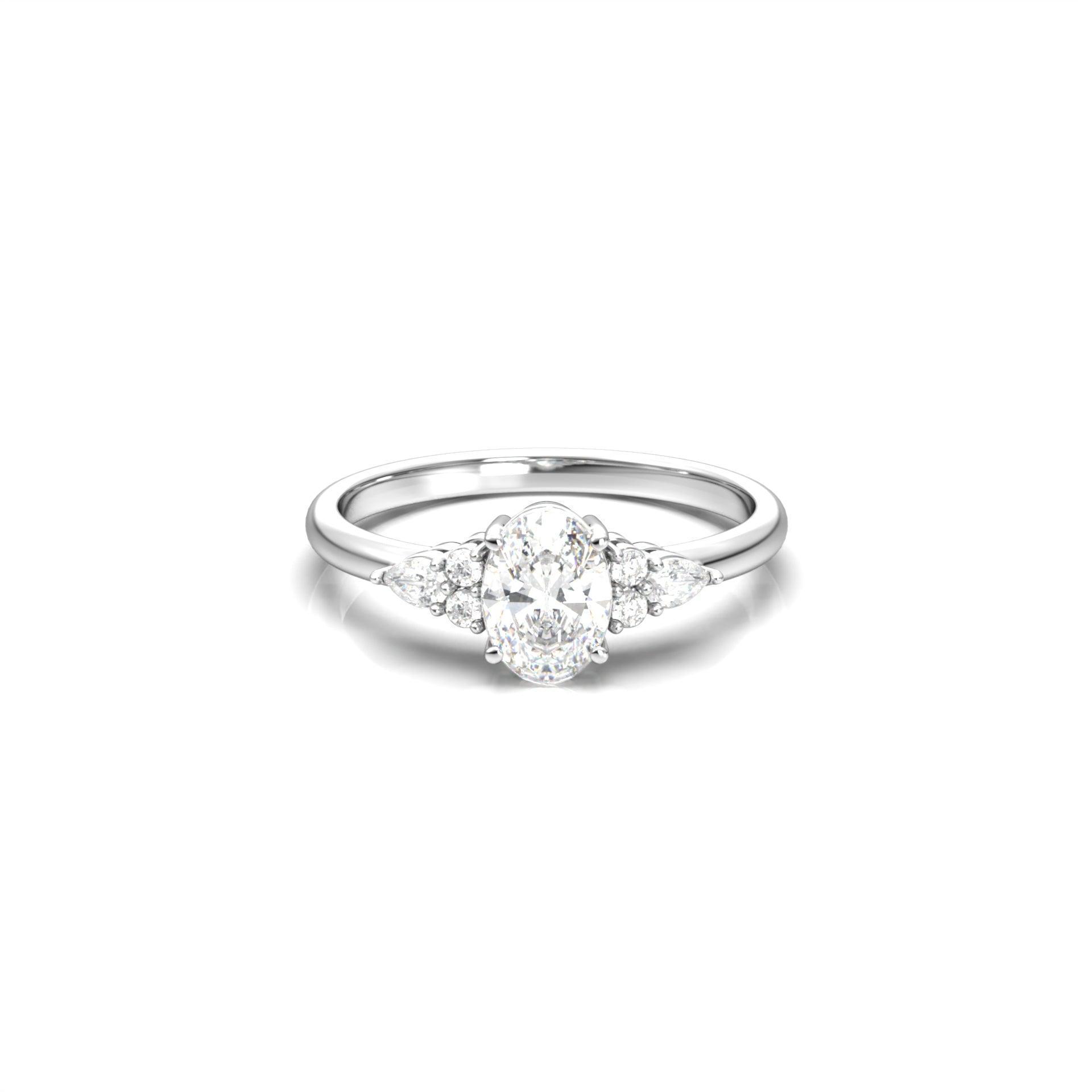 Oval Trio Accent Stones Diamond Engagement Ring - Moissanite Engagement Rings