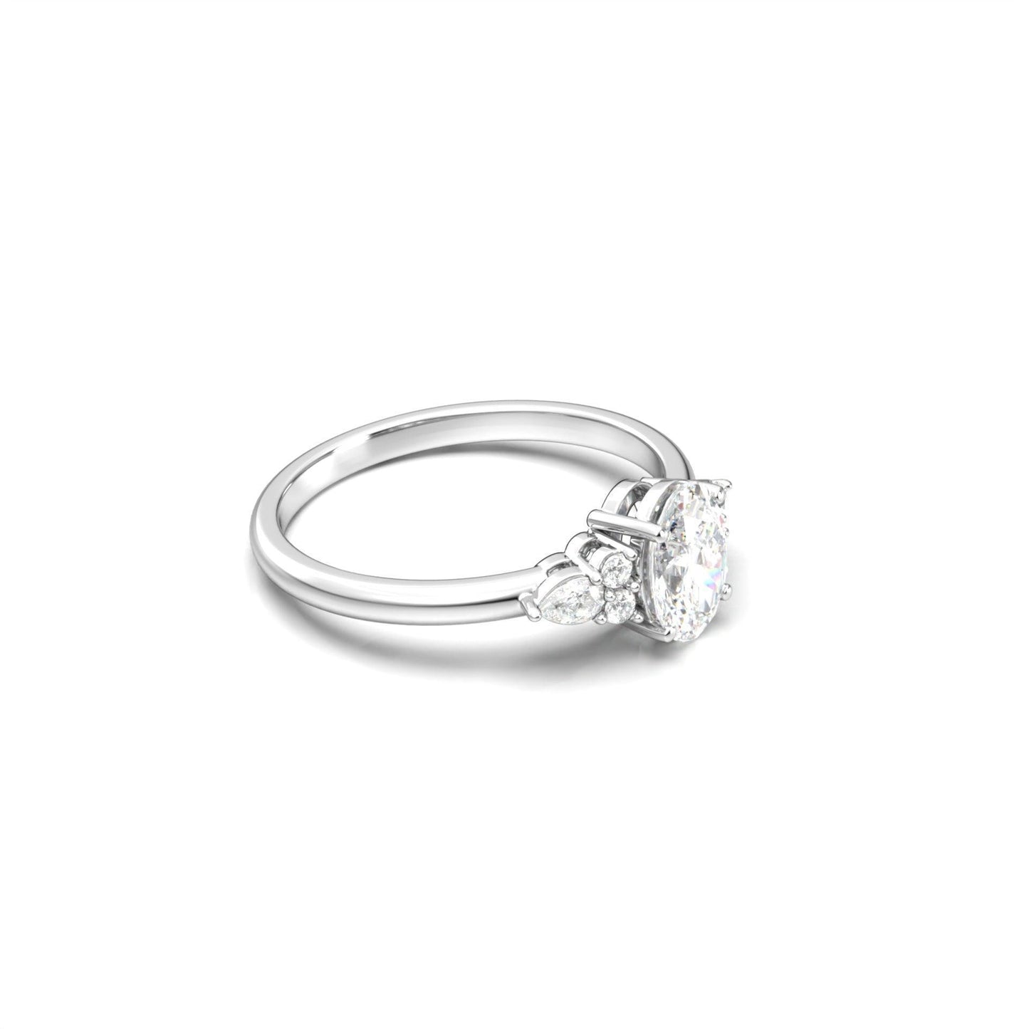 Oval Trio Accent Stones Diamond Engagement Ring - Moissanite Engagement Rings