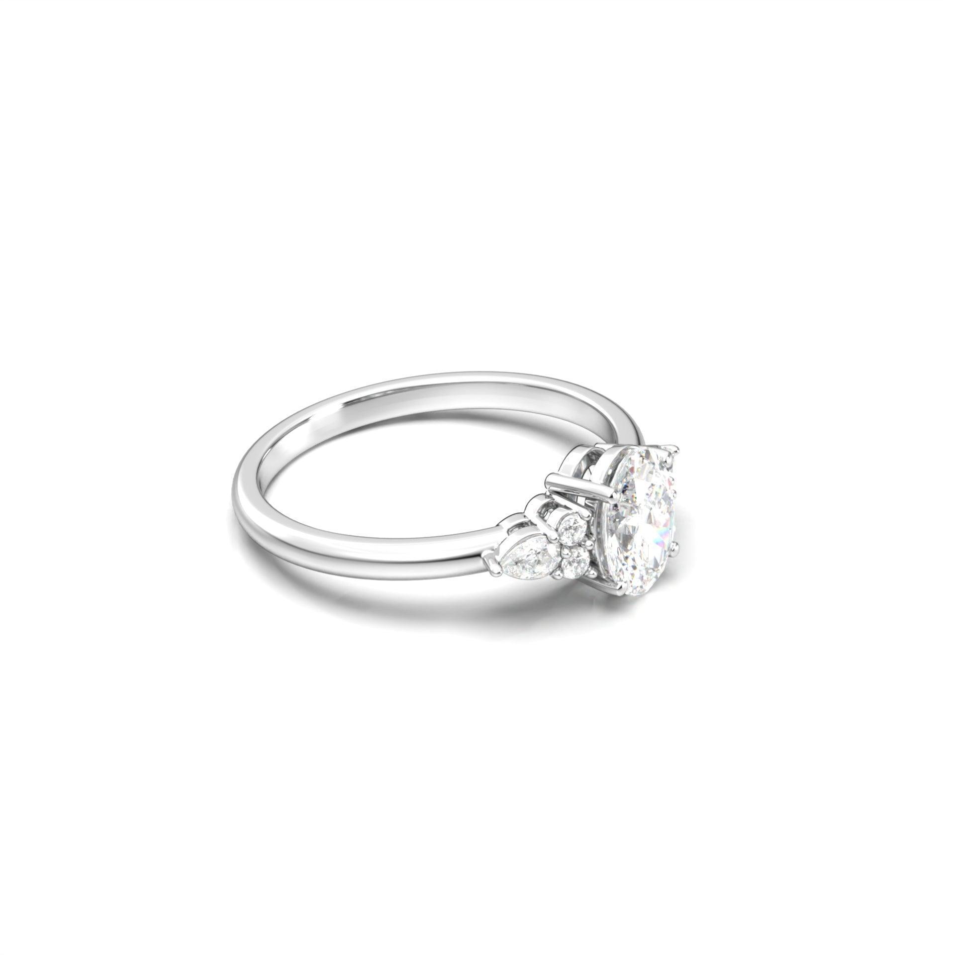 Oval Trio Accent Stones Diamond Engagement Ring - Moissanite Engagement Rings