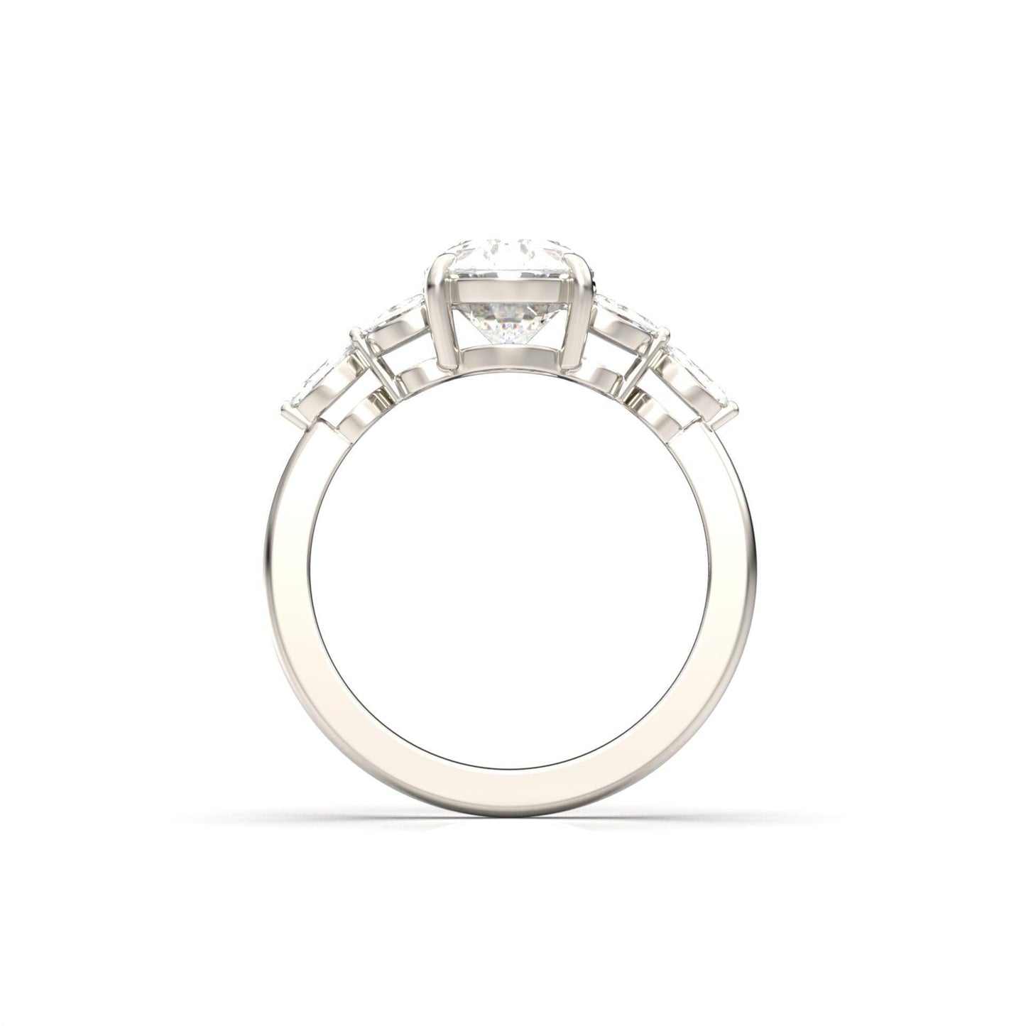 Oval Triple Marquise Accent Stones Diamond Engagement Ring - Moissanite Engagement Rings