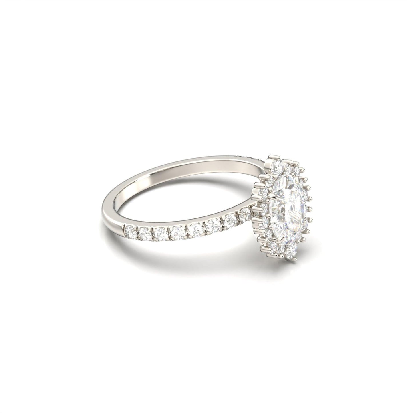 Oval With Pronged Halo And Pavé Diamond Ring - Moissanite Engagement Rings