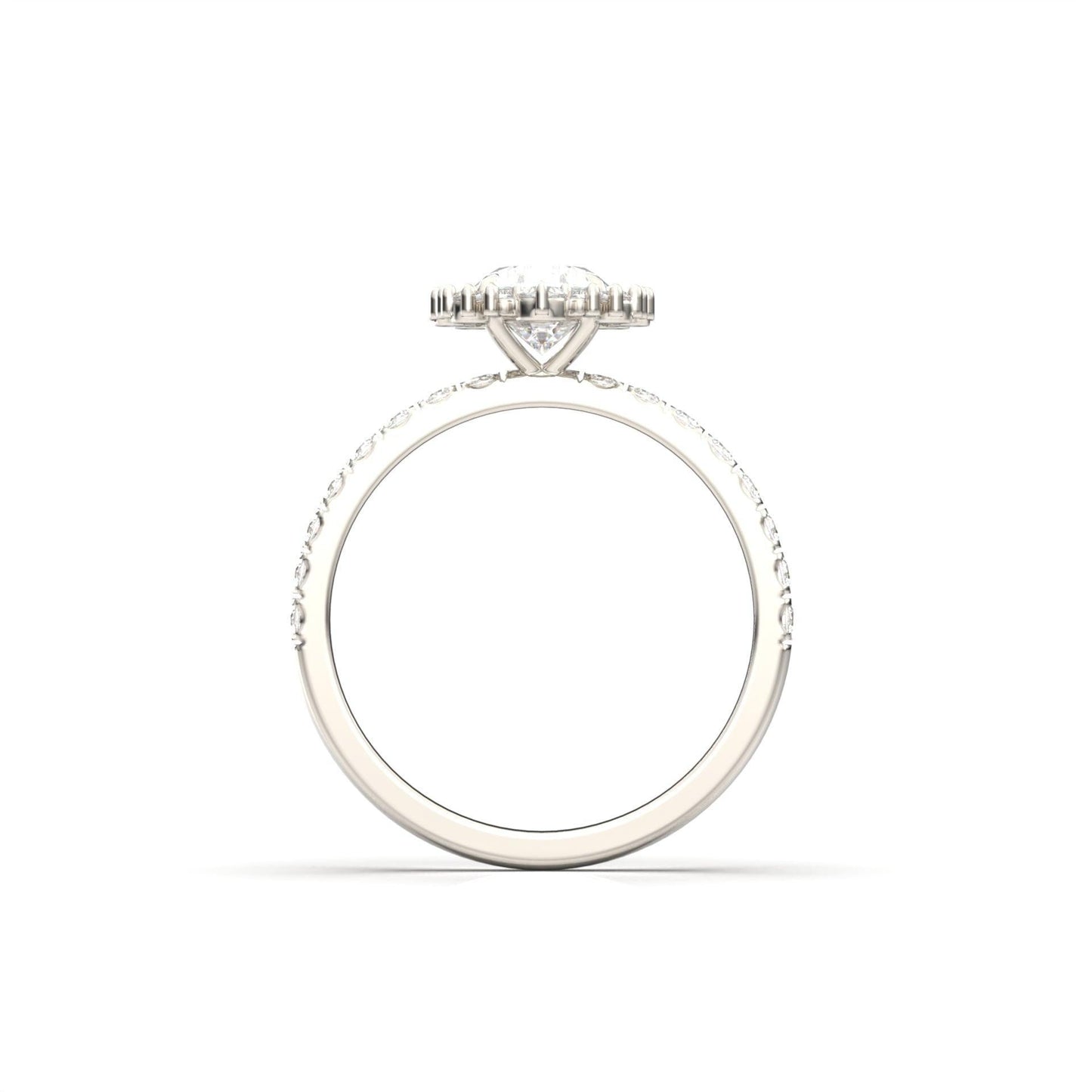 Oval With Pronged Halo And Pavé Diamond Ring - Moissanite Engagement Rings