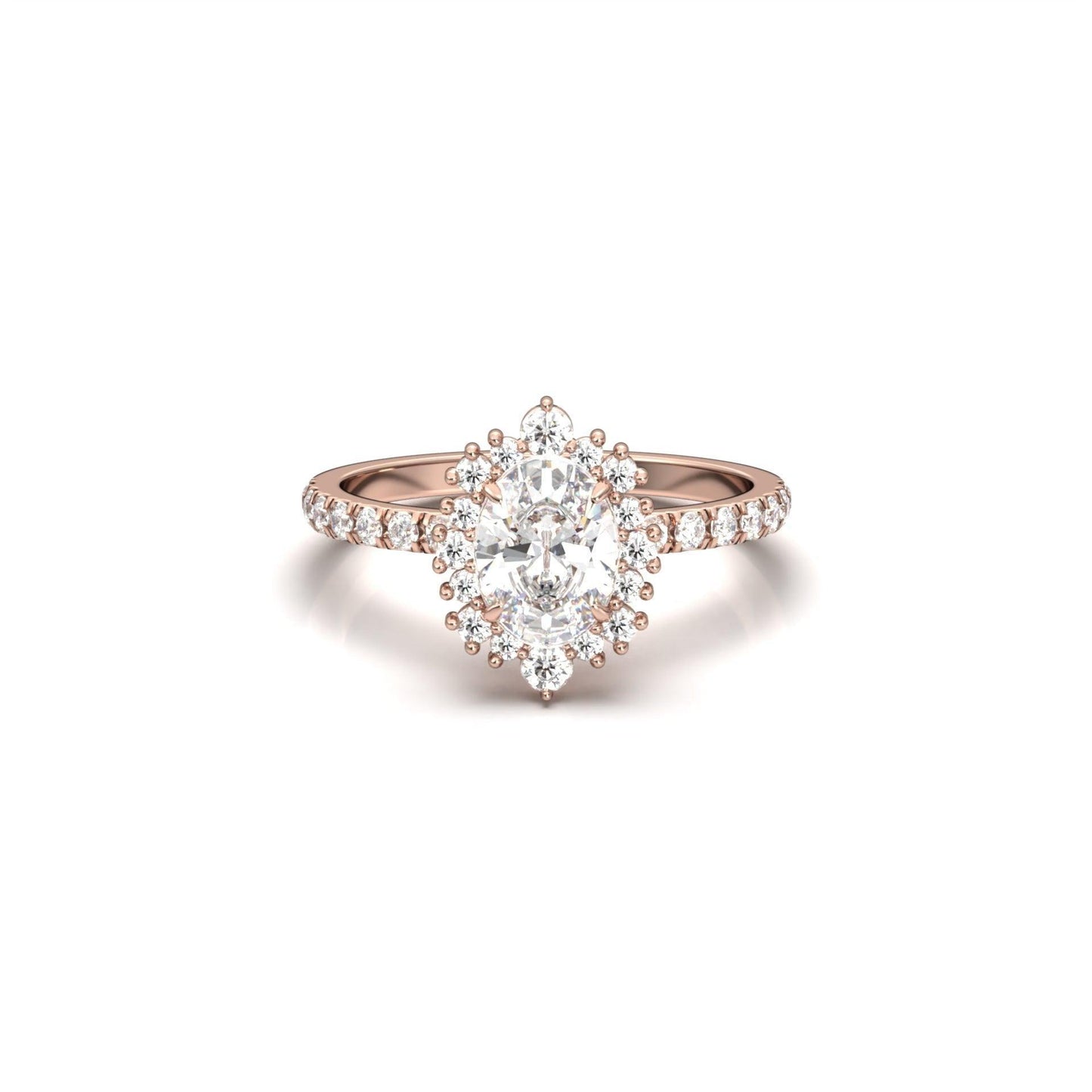 Oval With Pronged Halo And Pavé Diamond Ring - Moissanite Engagement Rings