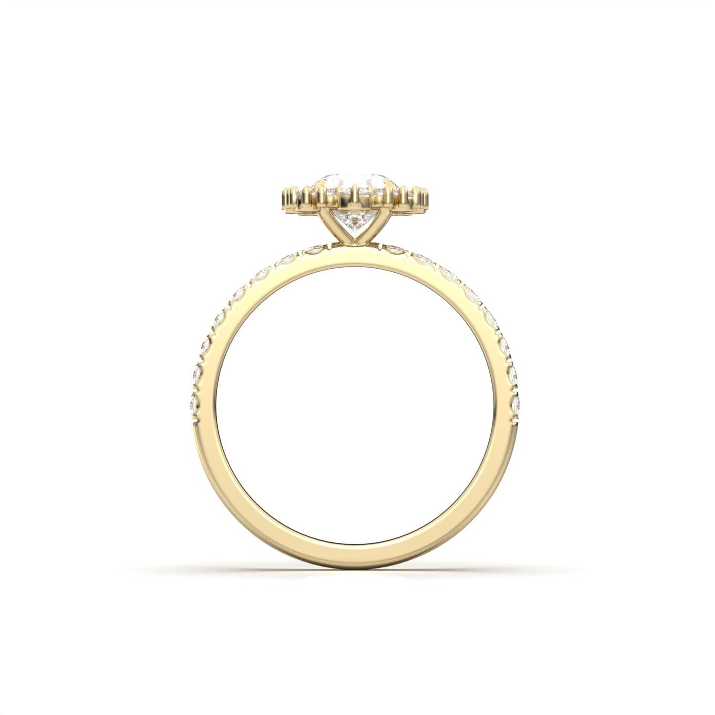 Oval With Pronged Halo And Pavé Diamond Ring - Moissanite Engagement Rings