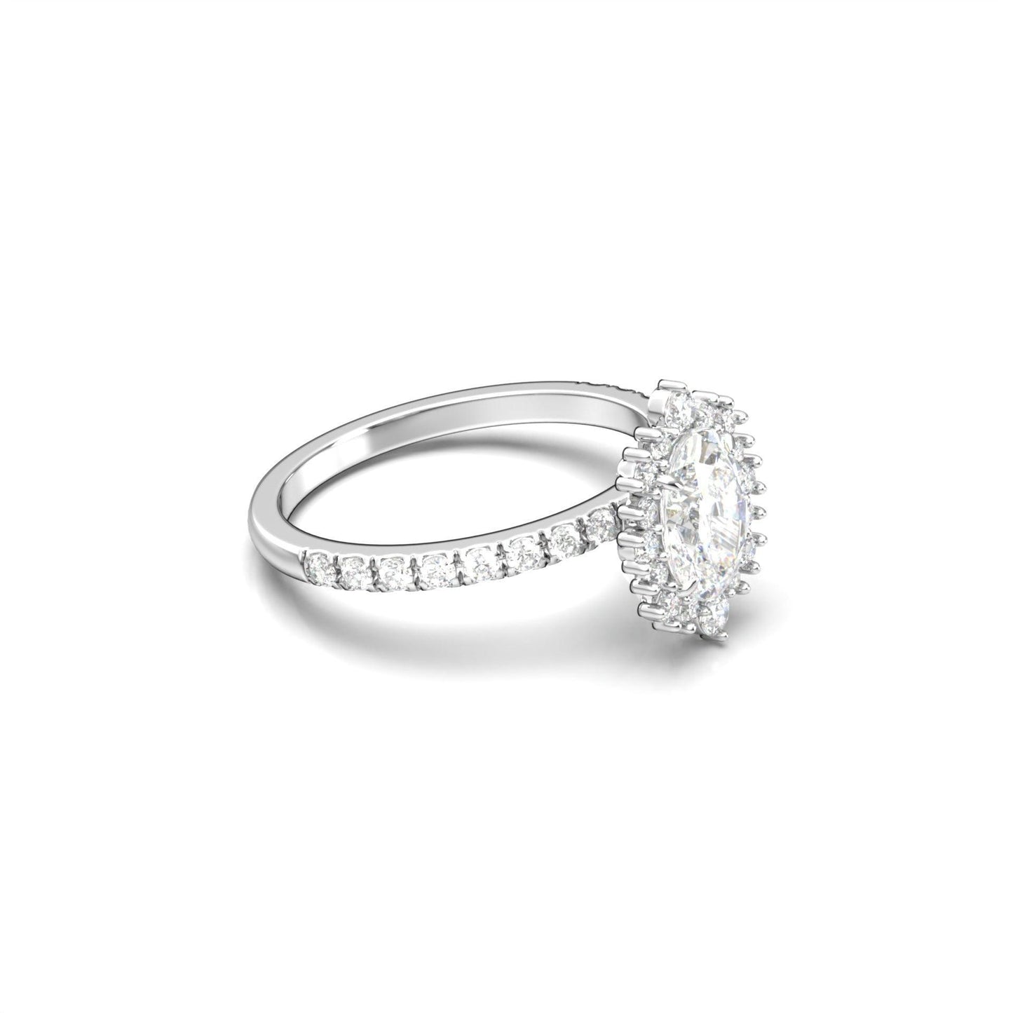 Oval With Pronged Halo And Pavé Diamond Ring - Moissanite Engagement Rings