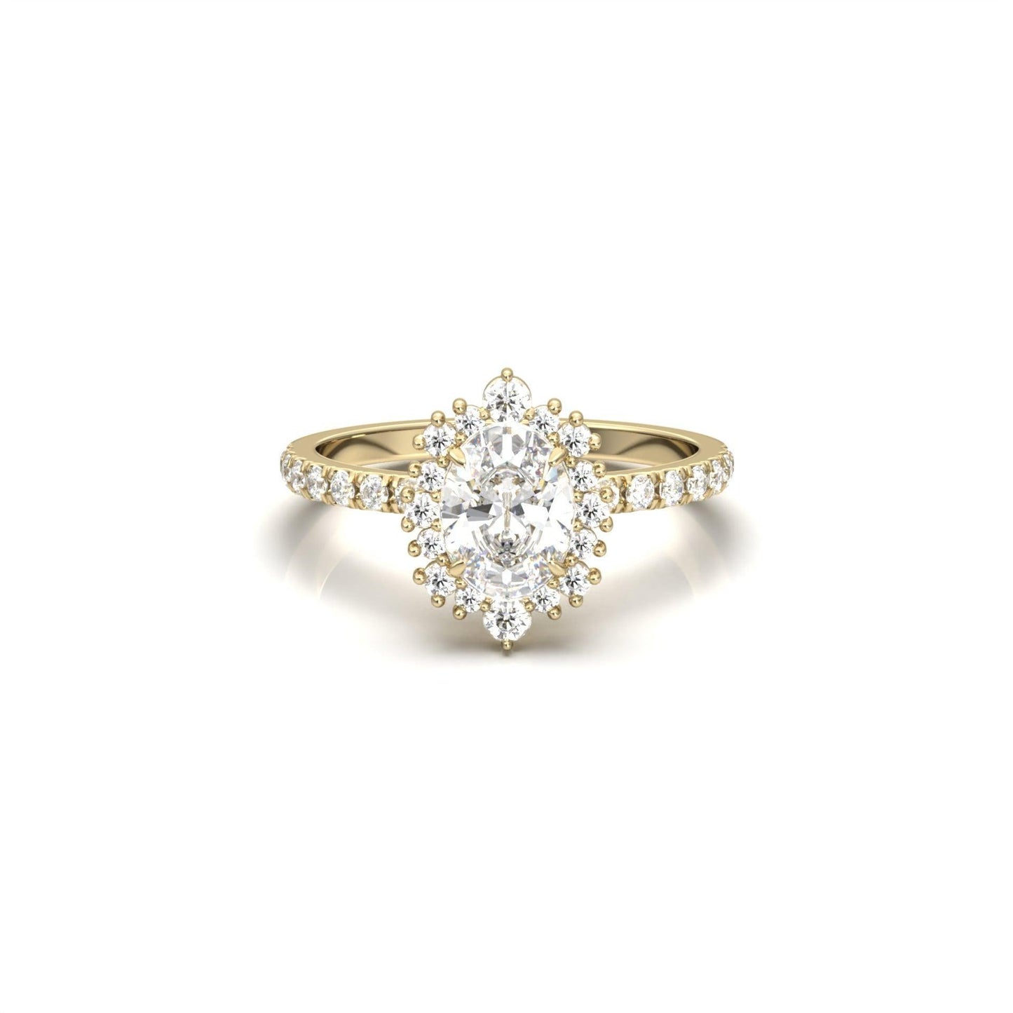 Oval With Pronged Halo And Pavé Diamond Ring - Moissanite Engagement Rings