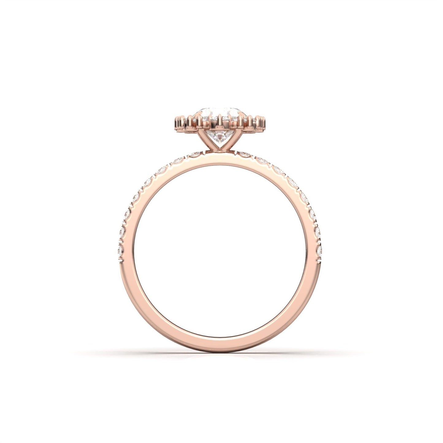 Oval With Pronged Halo And Pavé Diamond Ring - Moissanite Engagement Rings