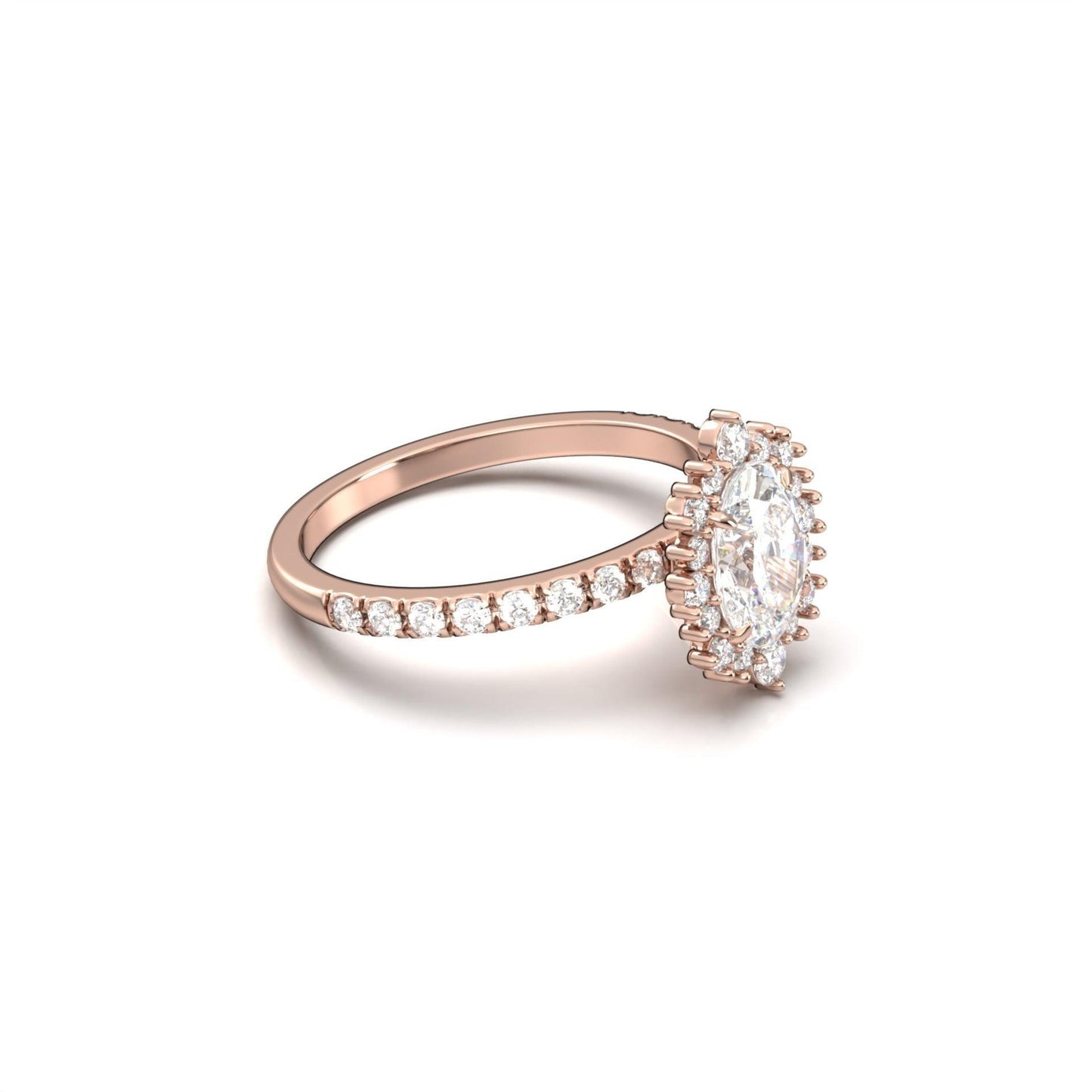 Oval With Pronged Halo And Pavé Diamond Ring - Moissanite Engagement Rings
