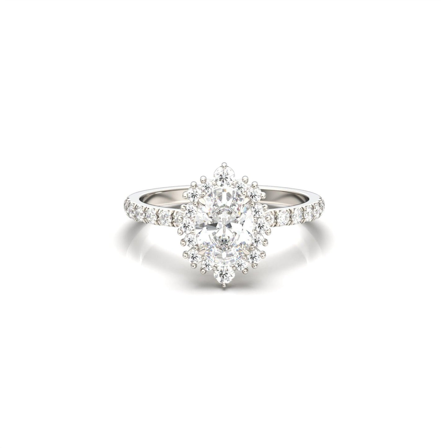 Oval With Pronged Halo And Pavé Diamond Ring - Moissanite Engagement Rings