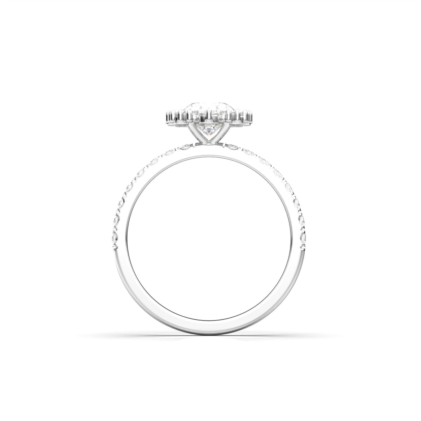 Oval With Pronged Halo And Pavé Diamond Ring - Moissanite Engagement Rings