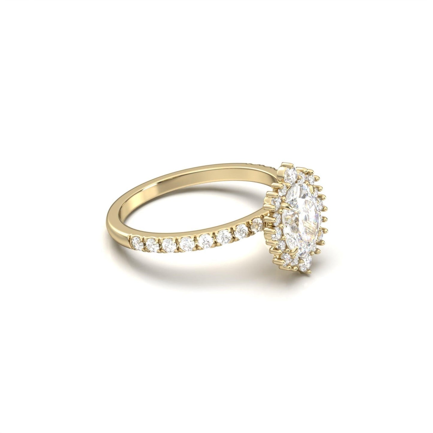 Oval With Pronged Halo And Pavé Diamond Ring - Moissanite Engagement Rings