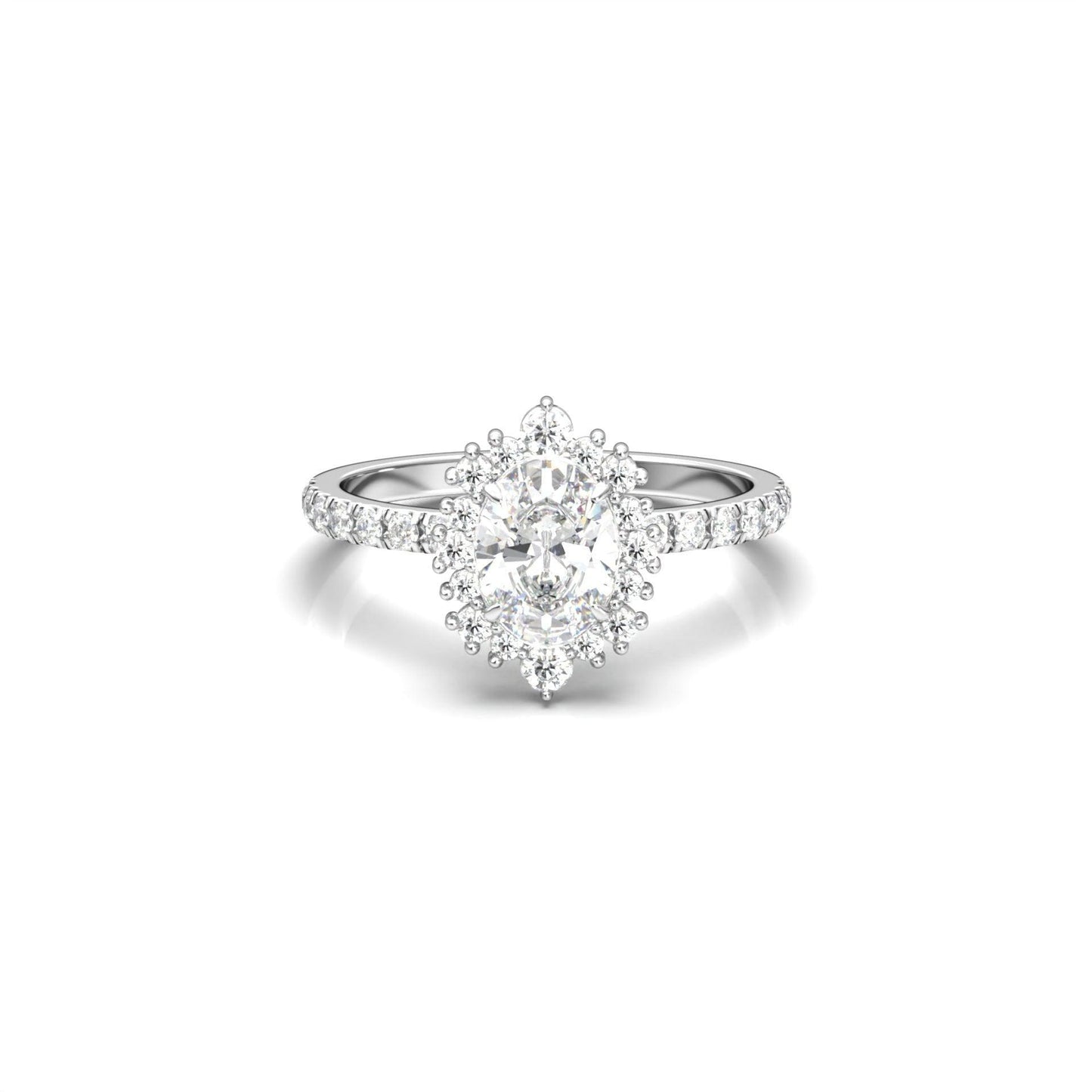 Oval With Pronged Halo And Pavé Diamond Ring - Moissanite Engagement Rings