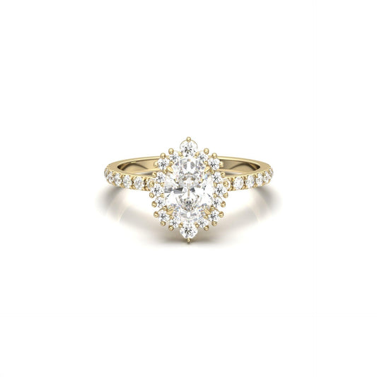 Oval With Pronged Halo And Pavé Moissanite Engagement Ring - Moissanite Engagement Rings