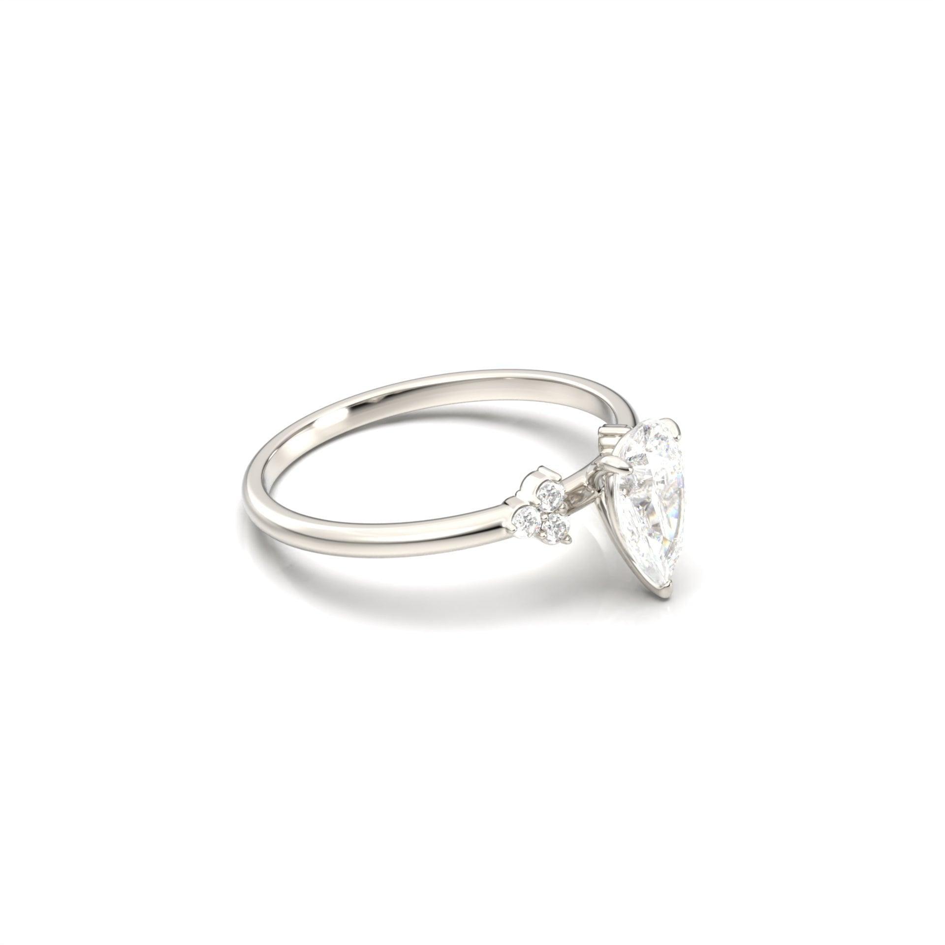 Pear Cluster Stones Diamond Engagement Ring - Moissanite Engagement Rings