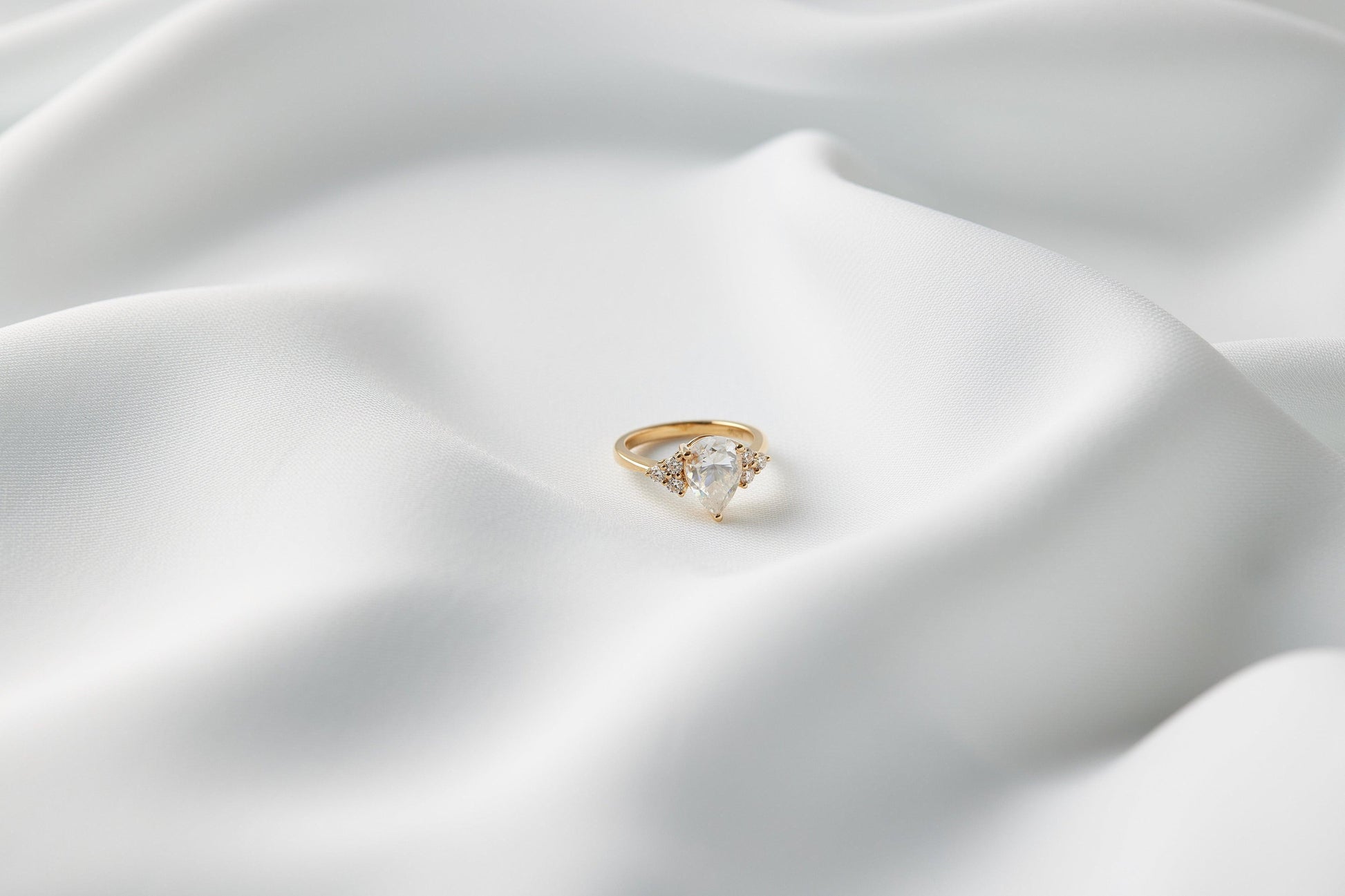 Pear Cluster Stones Diamond Engagement Ring - Moissanite Engagement Rings