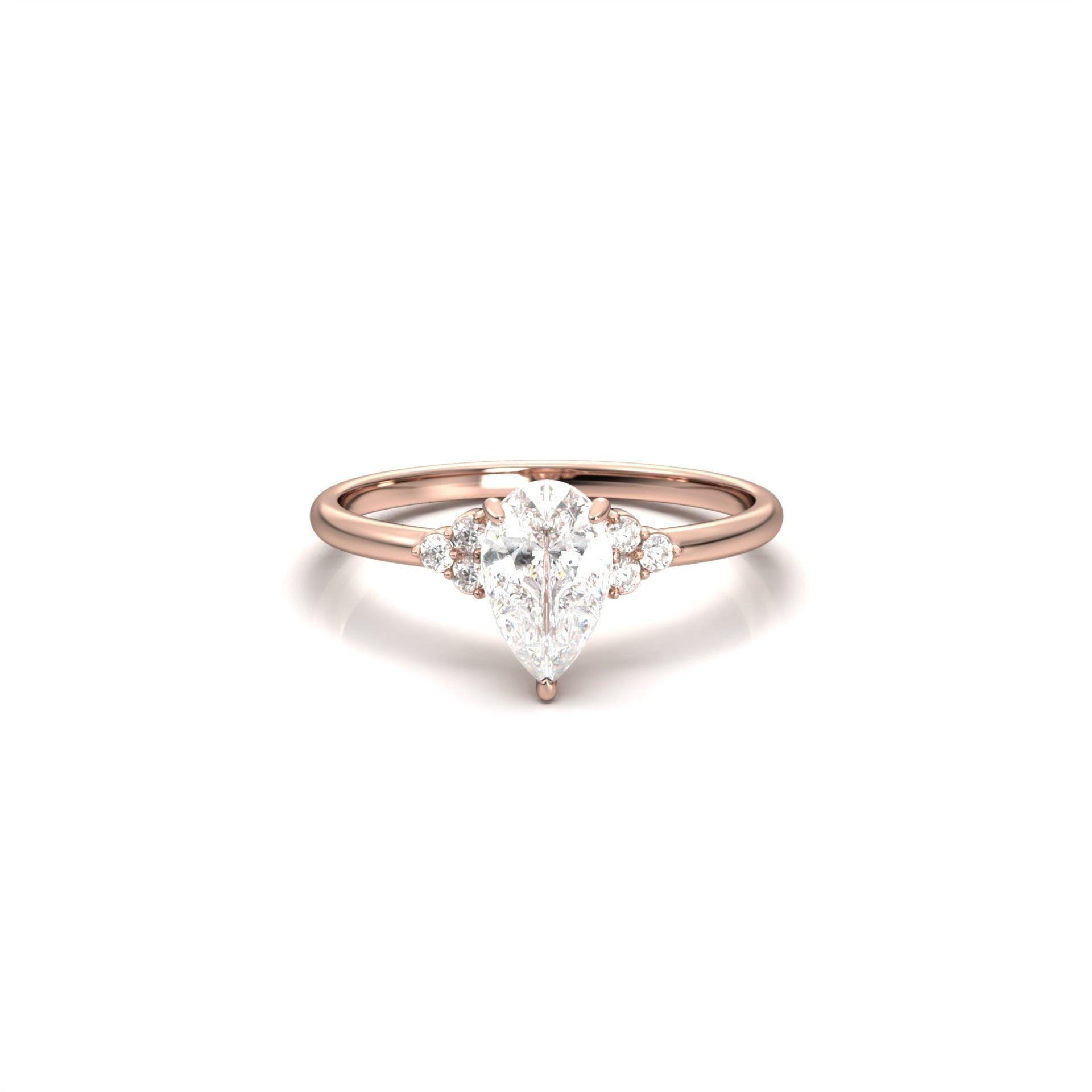 Pear Cluster Stones Diamond Engagement Ring - Moissanite Engagement Rings