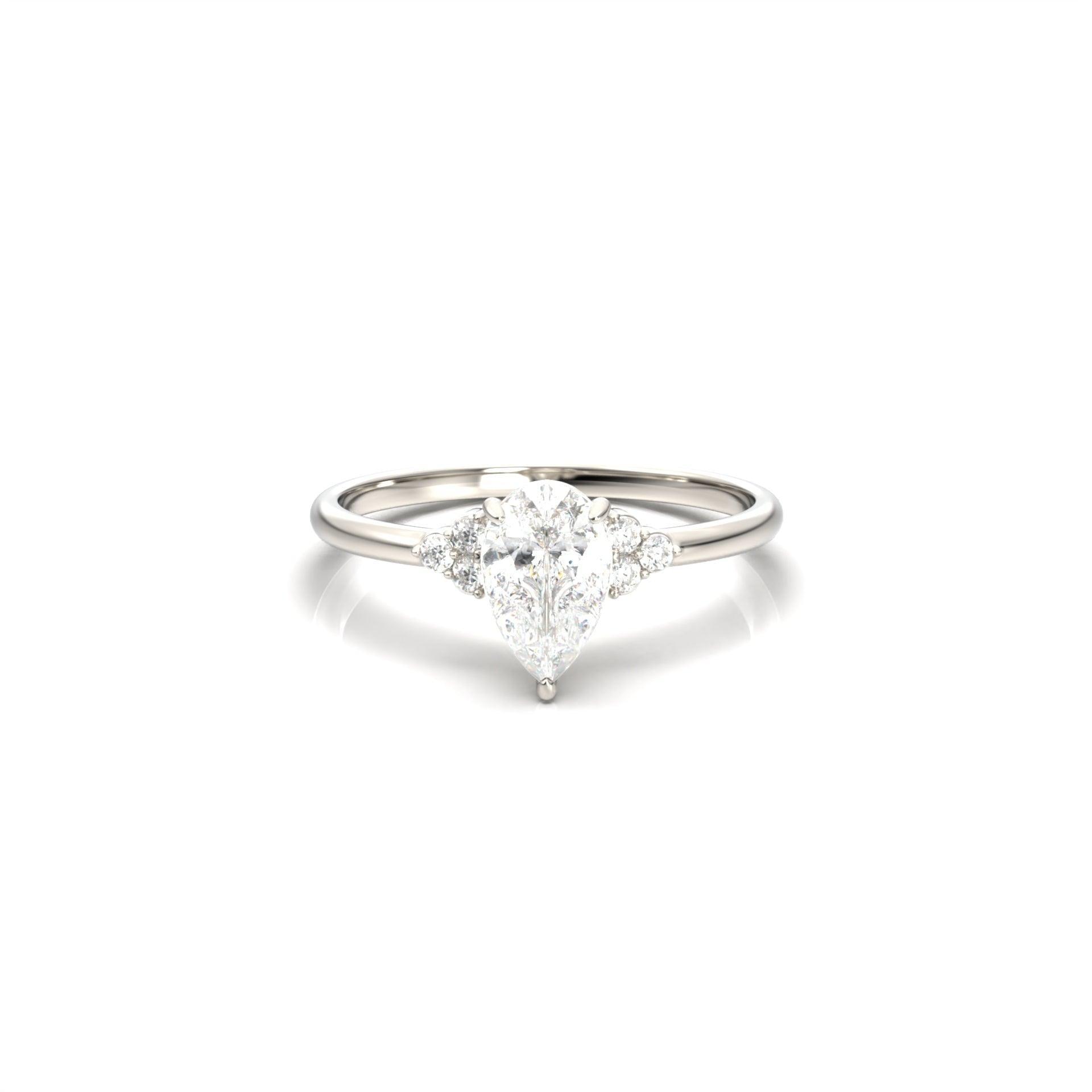Pear Cluster Stones Diamond Engagement Ring - Moissanite Engagement Rings