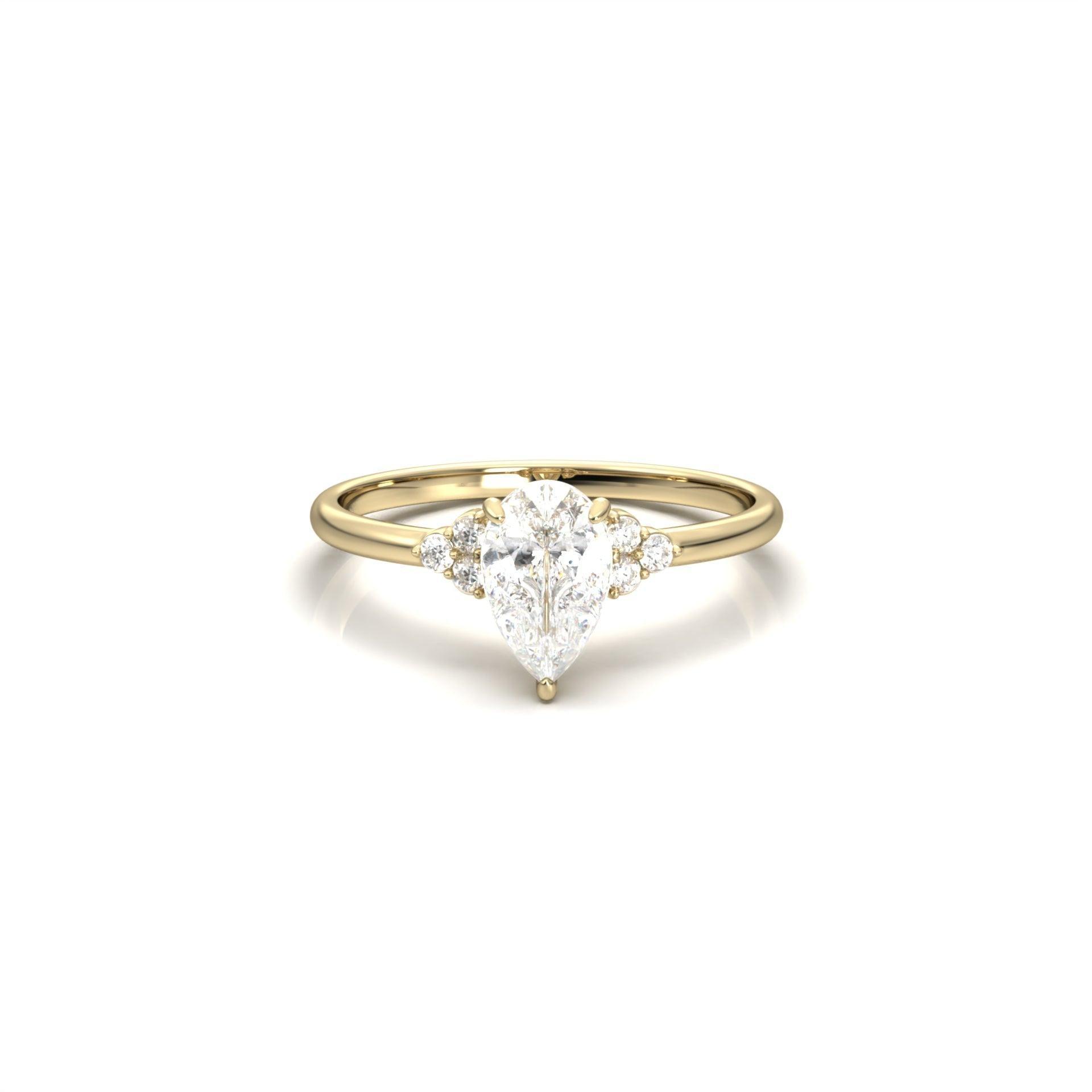 Pear Cluster Stones Diamond Engagement Ring - Moissanite Engagement Rings