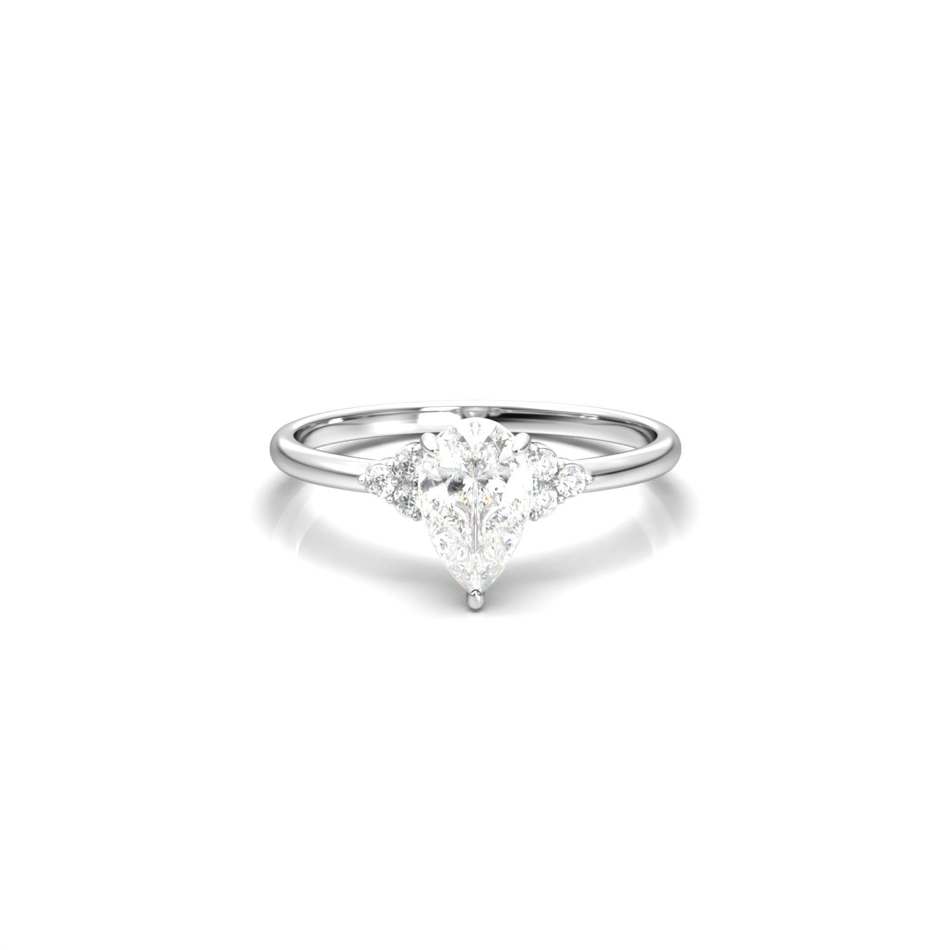 Pear Cluster Stones Diamond Engagement Ring - Moissanite Engagement Rings