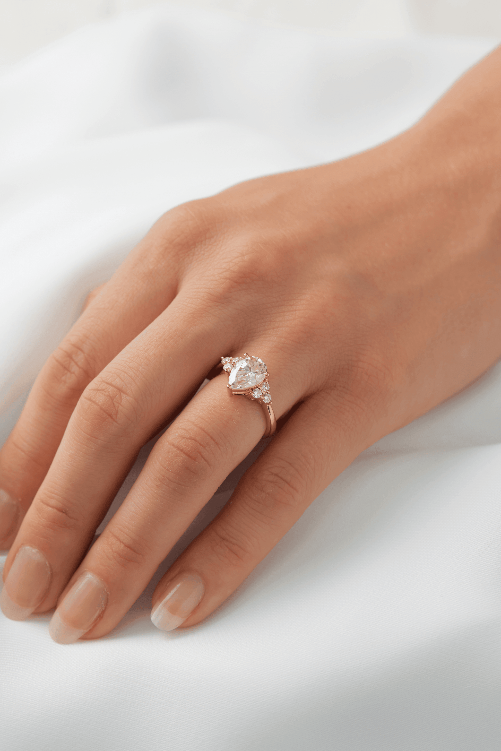Pear Cluster Stones Moissanite Engagement Ring - Moissanite Engagement Rings