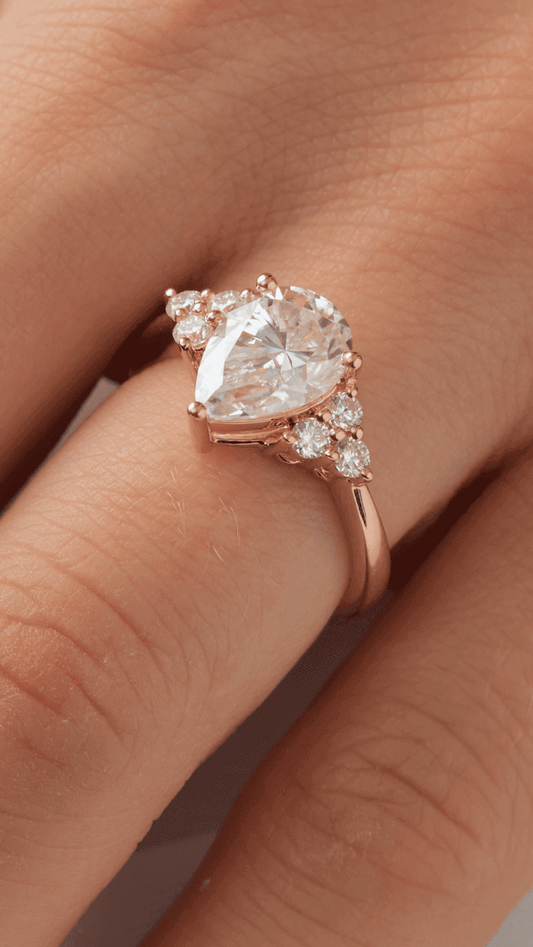 Pear Cluster Stones Diamond Engagement Ring