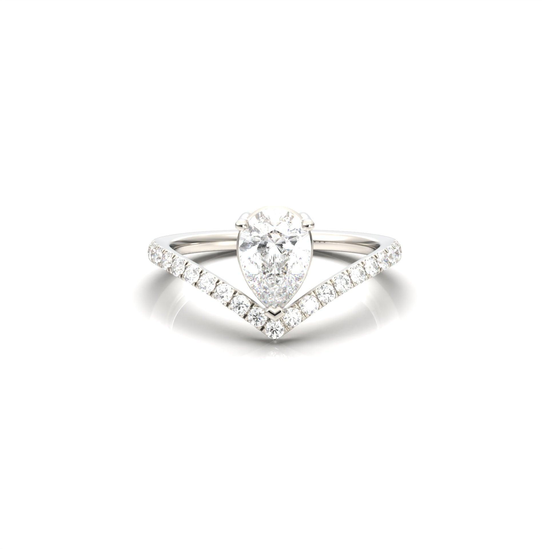 Pear Curved Band Diamond Engagement Ring - Moissanite Engagement Rings