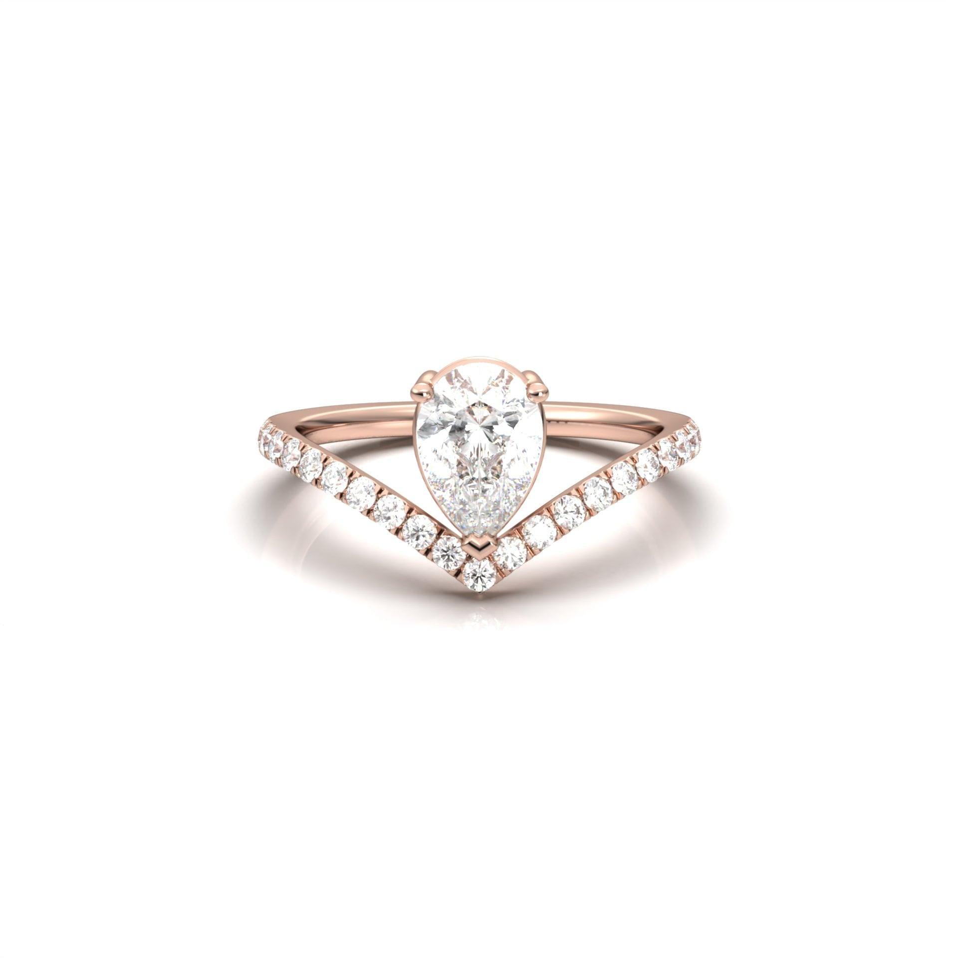 Pear Curved Band Diamond Engagement Ring - Moissanite Engagement Rings