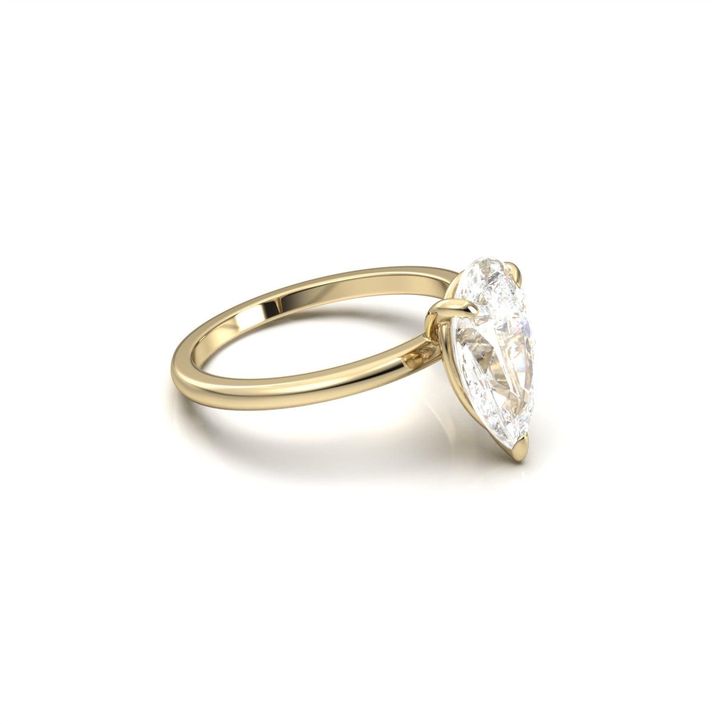 moissanite, pear solitaire, gold band, side view, engagement ring | Moissanite Engagement Rings