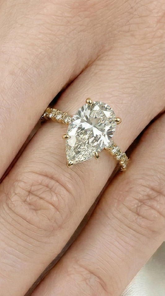 Pear Half Pavé Hidden Halo Diamond Engagement Ring