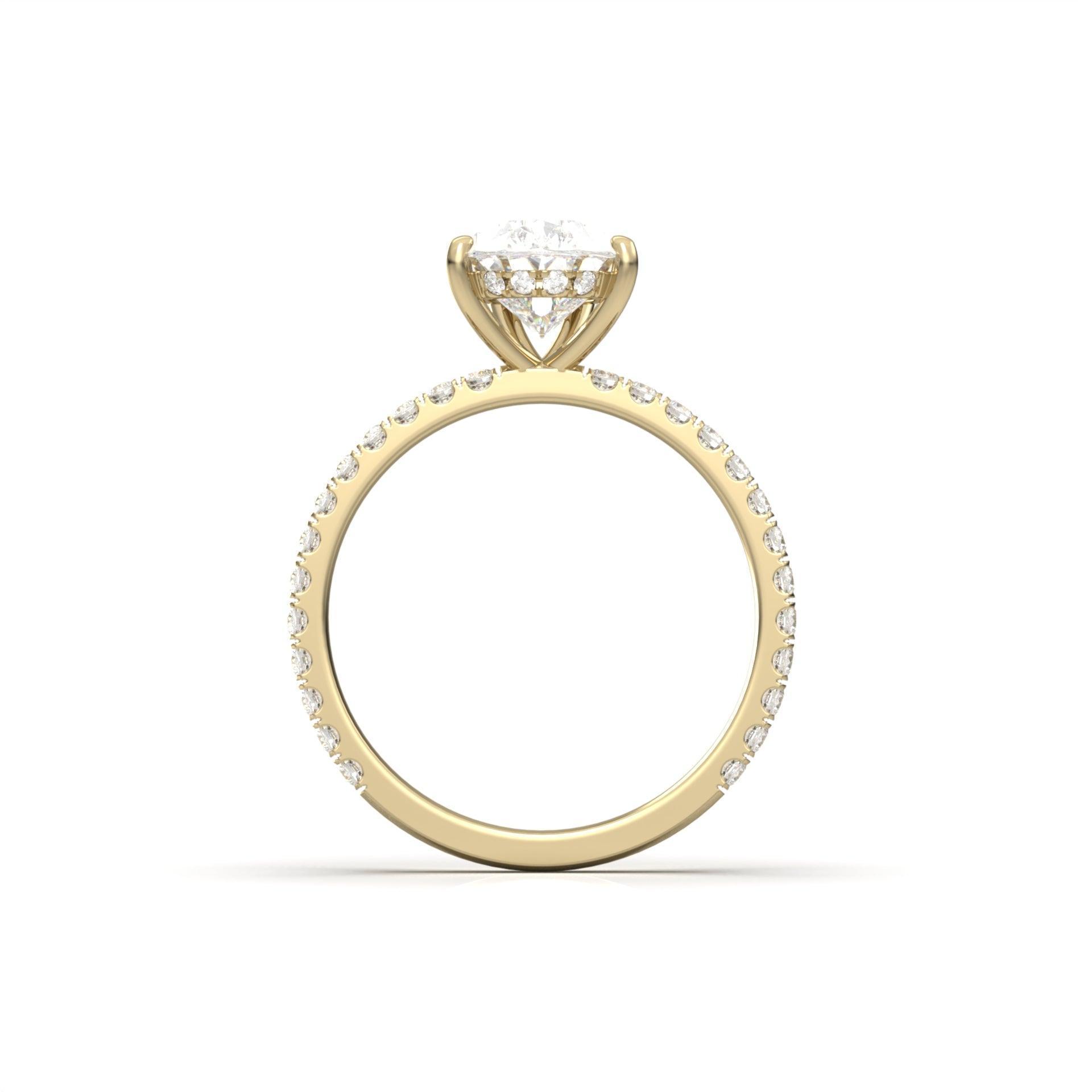 Pear Half Pavé Hidden Halo Moissanite Engagement Ring - Moissanite Engagement Rings