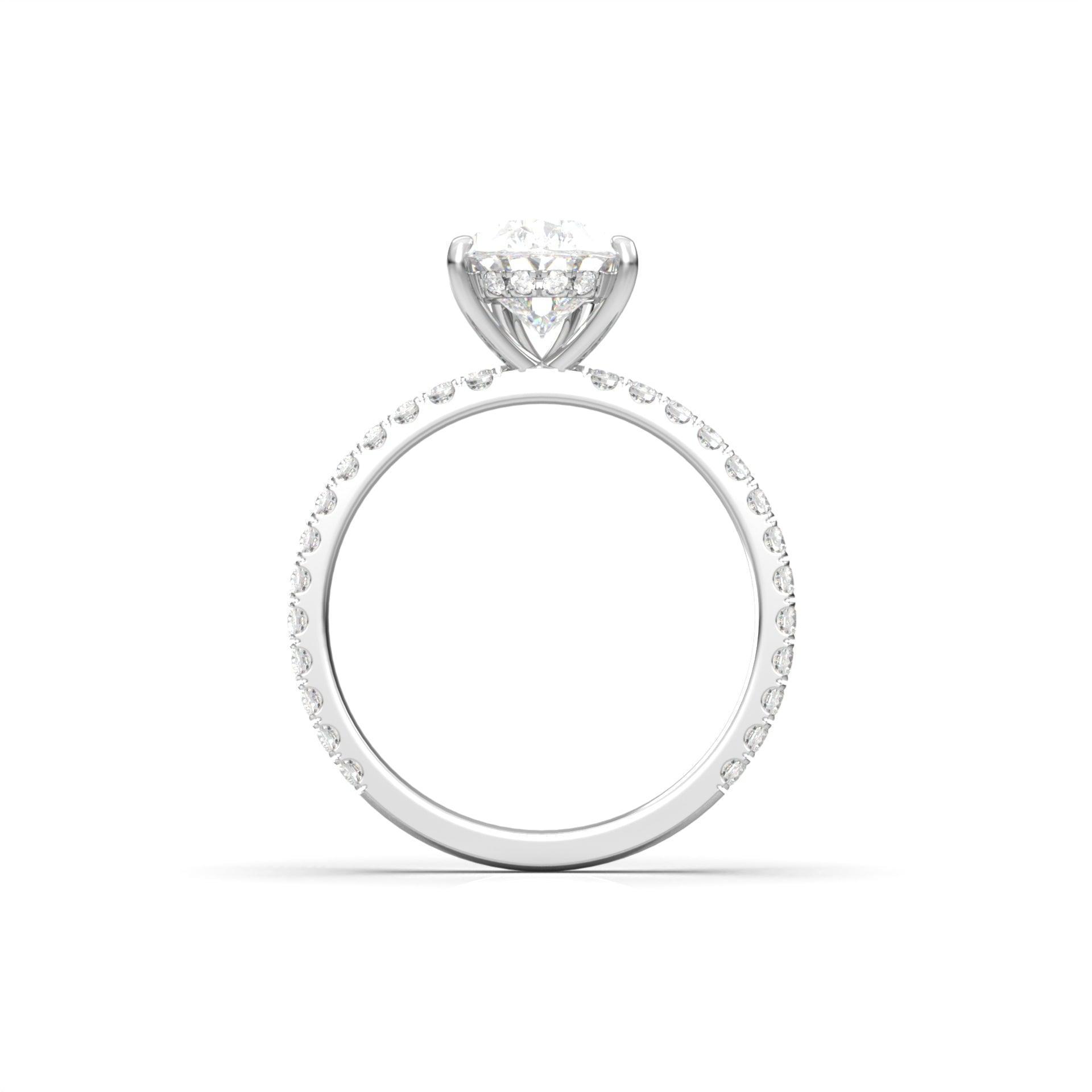 Pear Half Pavé Hidden Halo Moissanite Engagement Ring - Moissanite Engagement Rings