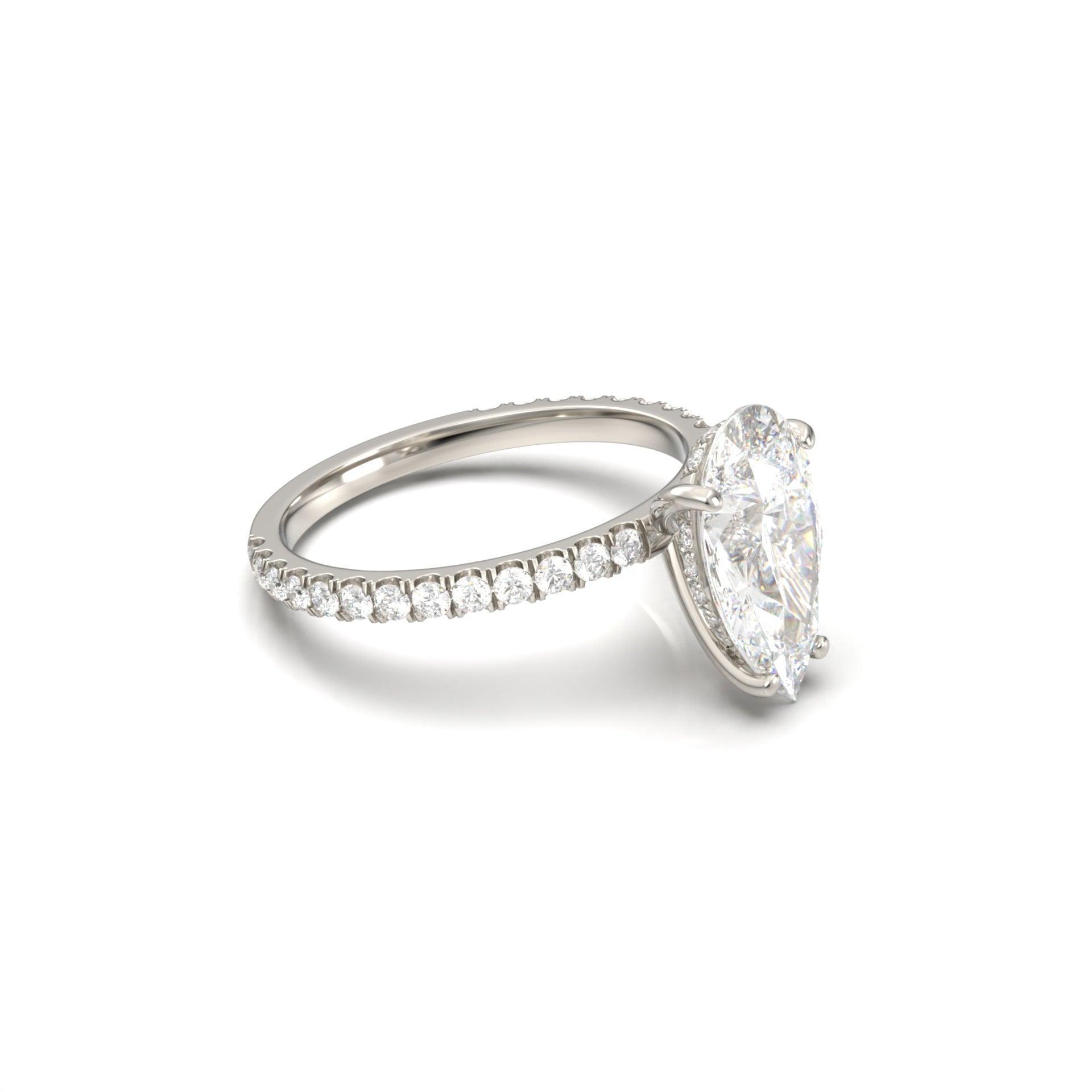 Pear Half Pavé Hidden Halo Moissanite Engagement Ring - Moissanite Engagement Rings