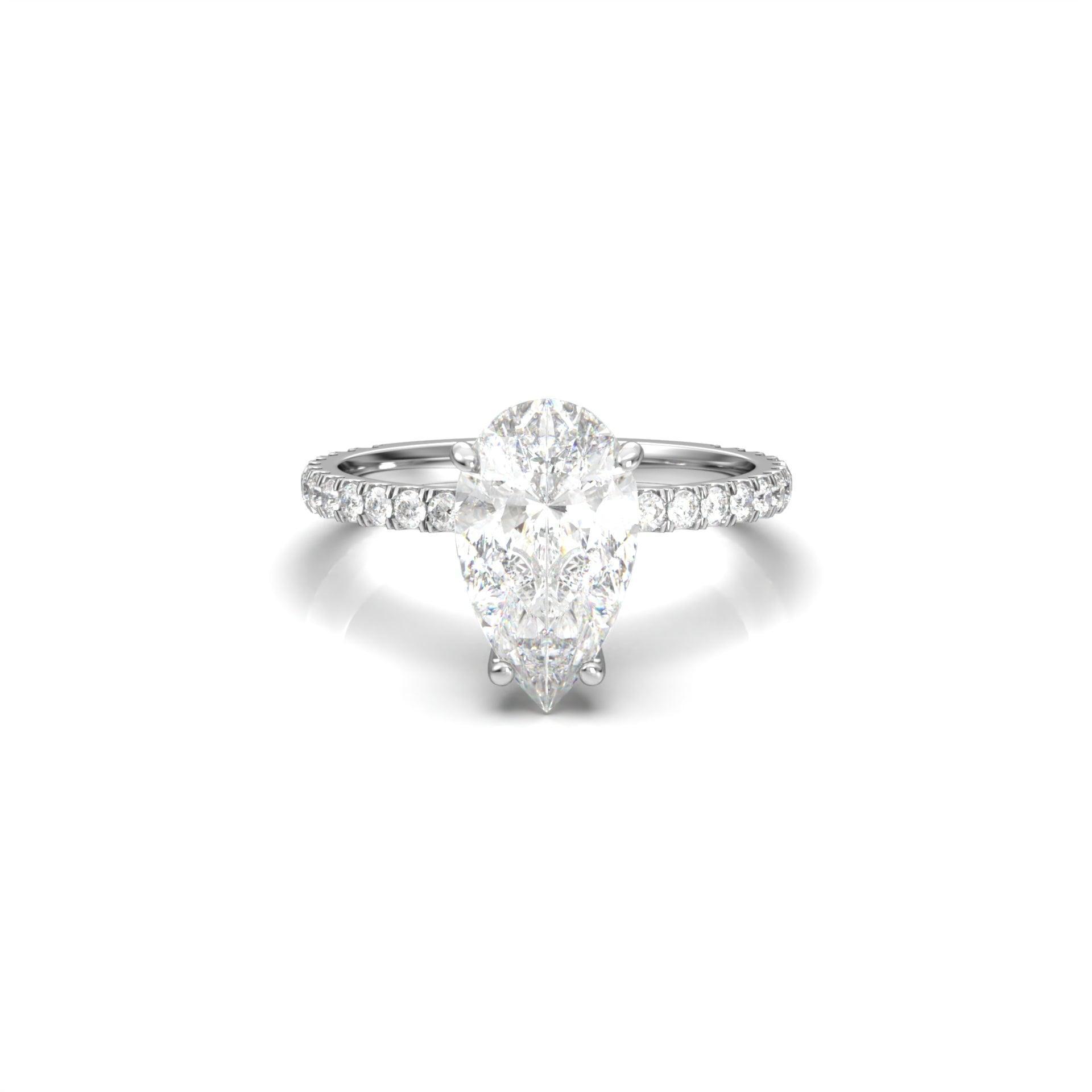 Pear Half Pavé Hidden Halo Moissanite Engagement Ring - Moissanite Engagement Rings
