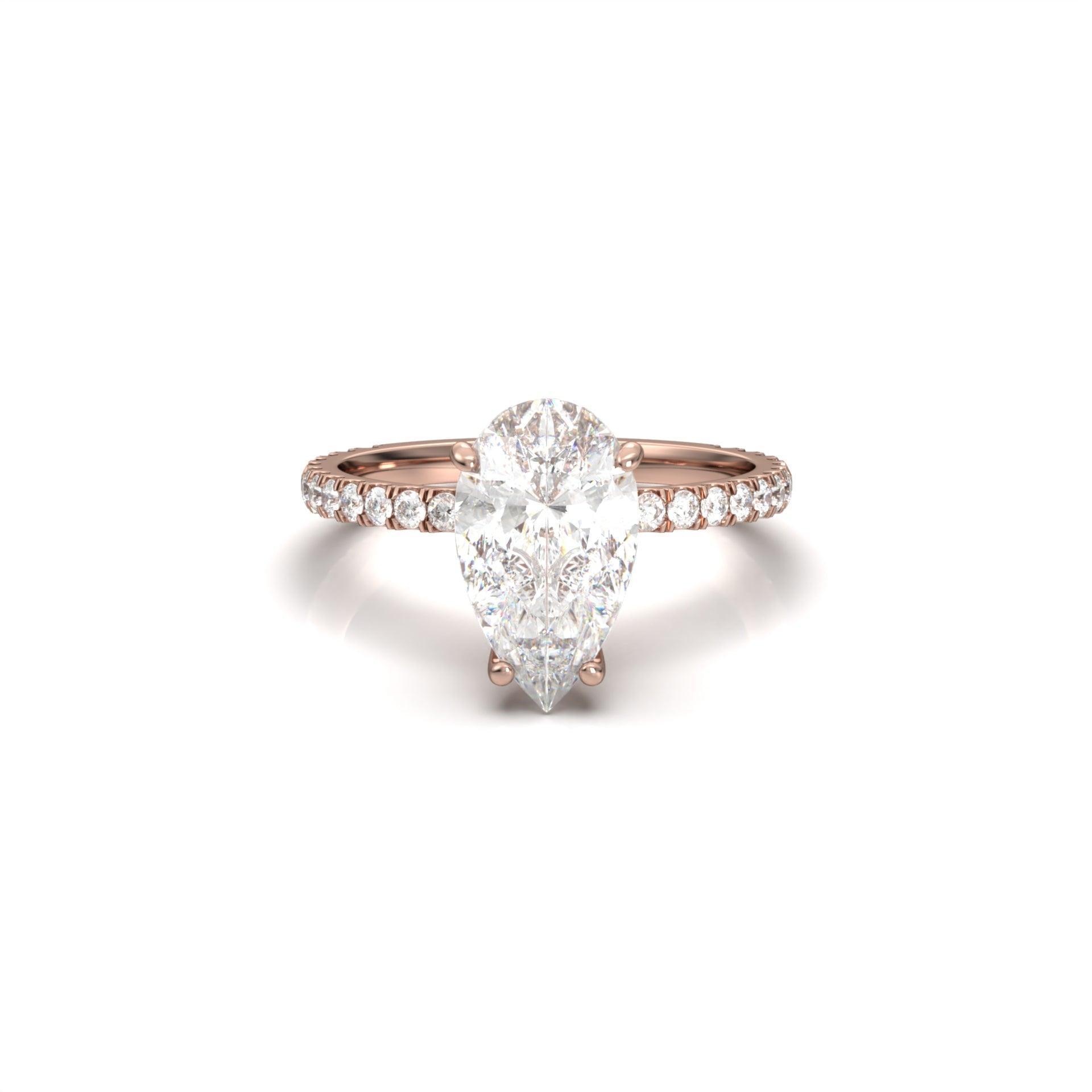 Pear Half Pavé Hidden Halo Moissanite Engagement Ring - Moissanite Engagement Rings