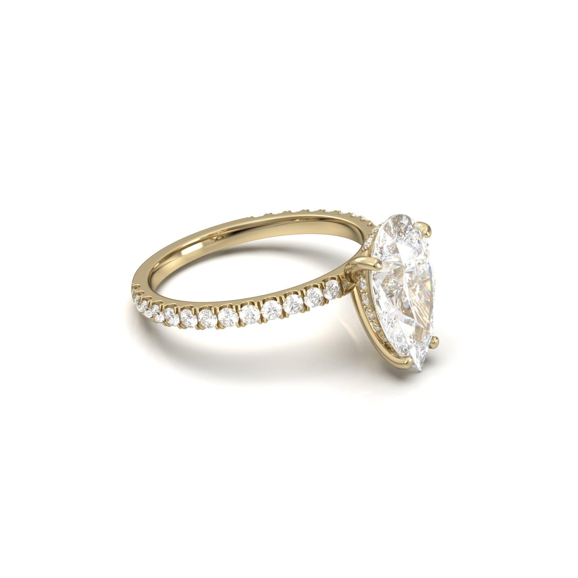 Pear Half Pavé Hidden Halo Moissanite Engagement Ring - Moissanite Engagement Rings